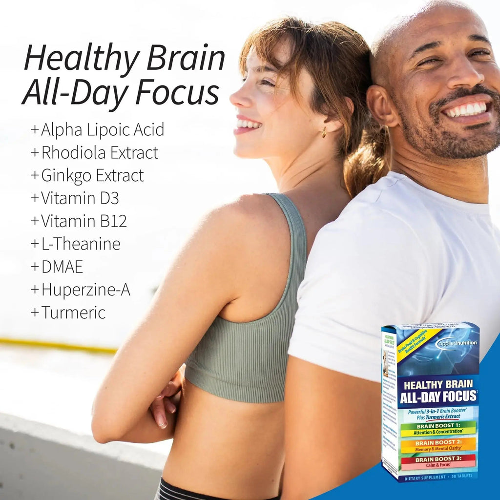 Applied Nutrition Healthy Brain All-Day Focus - 50 Tablets - Powerful 3-in-1 Brain Booster with Turmeric Extract - 25 Servings Applied Nutrition Au supplements