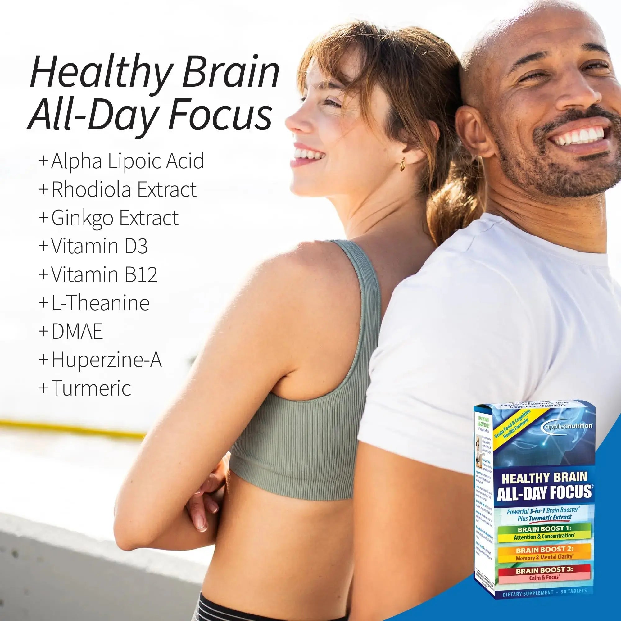 Applied Nutrition Healthy Brain All-Day Focus - 50 Tablets - Powerful 3-in-1 Brain Booster with Turmeric Extract - 25 Servings Applied Nutrition Au supplements