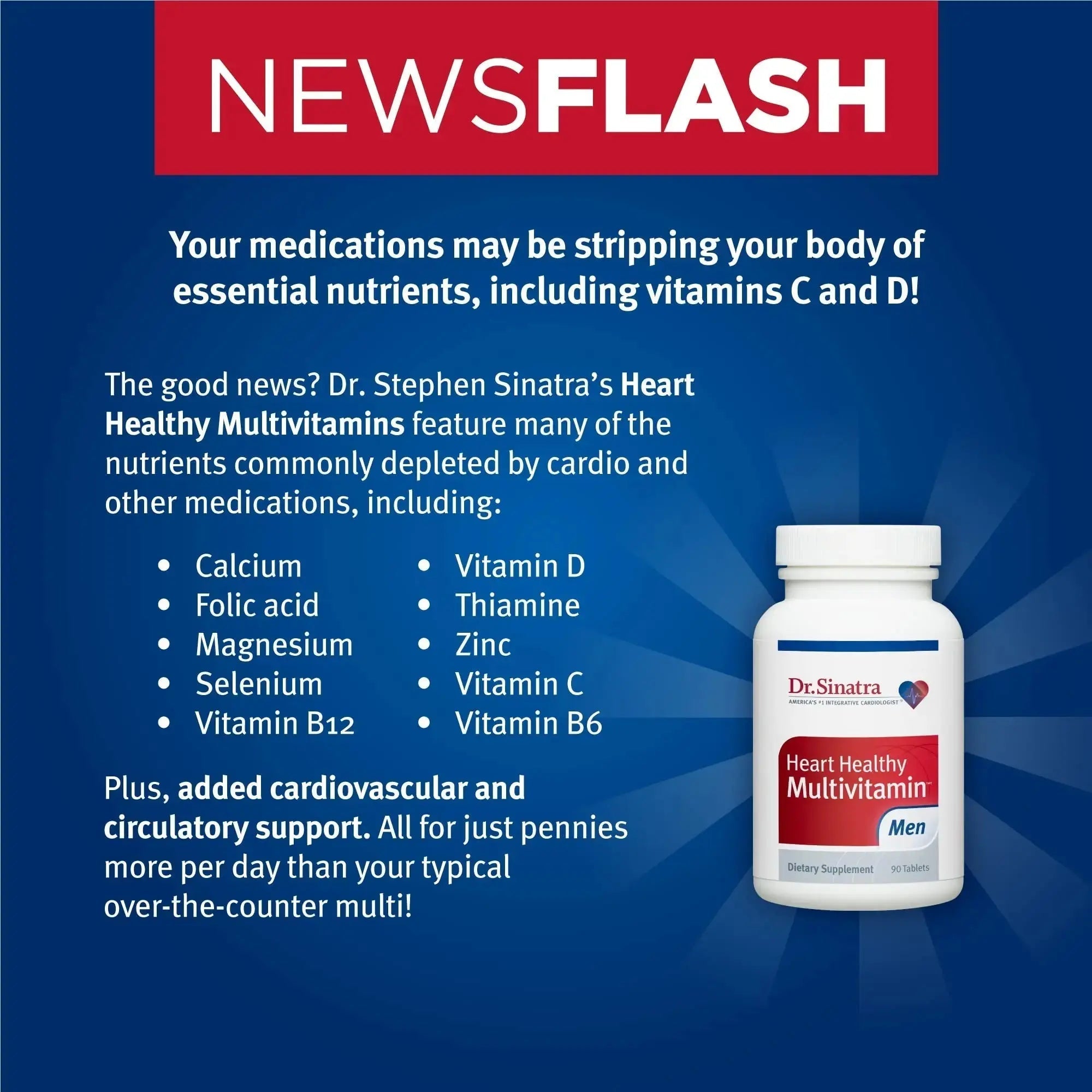 Dr. Sinatra Heart Healthy Multivitamin for Men with Vitamin D 1000 IU, A, B12, C, E, and Zinc, 90 Tablets (30-Day Supply) Dr. Sinatra Au supplements