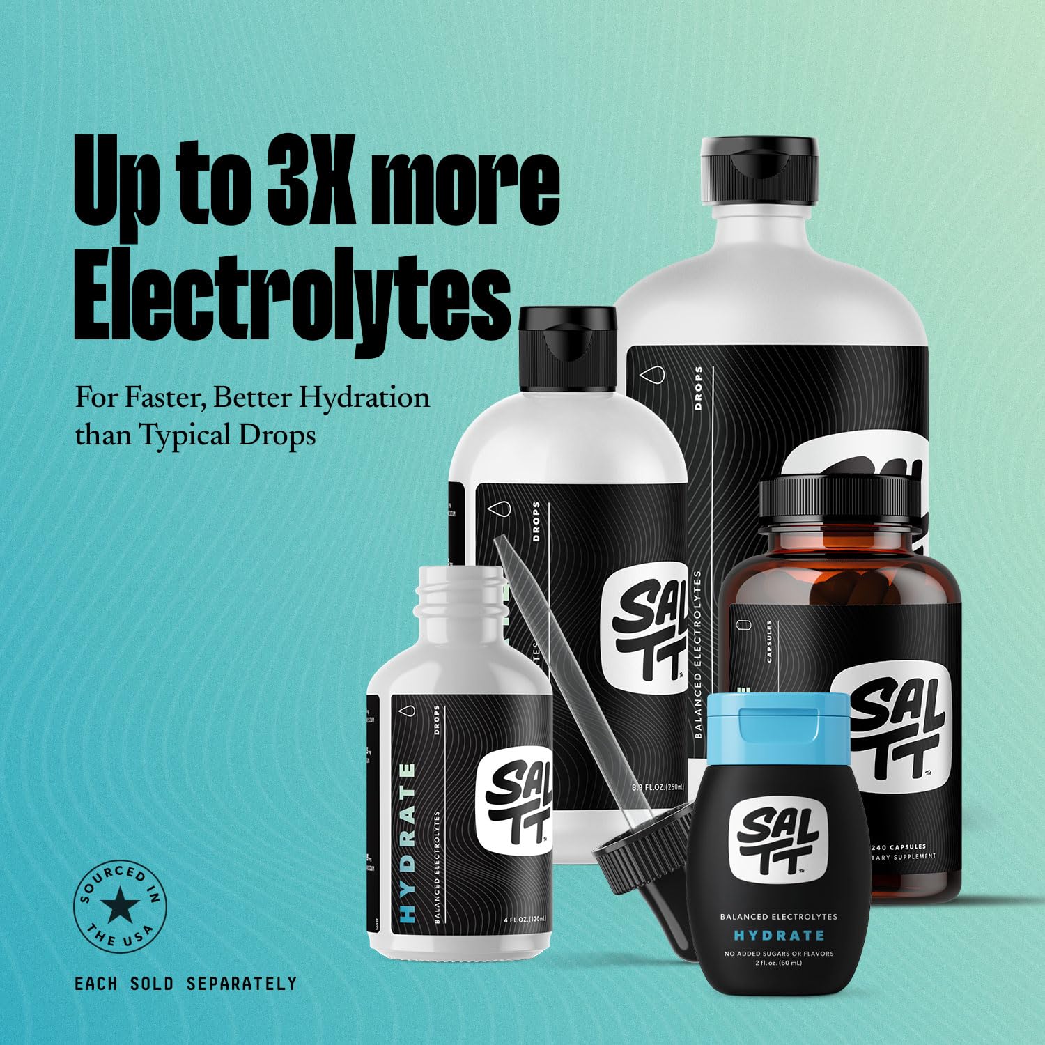 SALTT - Hydrate (8.3 oz) - Electrolytes Drops - Energy Boost - Sodium, Potassium, Magnesium, Zinc, Copper - Unflavored - Ultra Low Carb - Zero Sugar, Vegan, Gluten Free, Non GMO - By Keto Chow