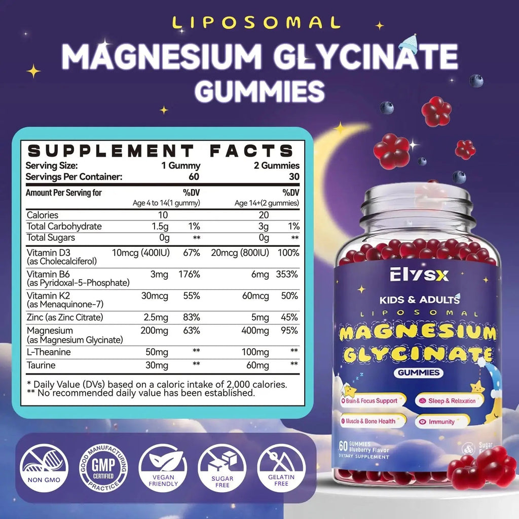 Elysx Kids Methylated Multivitamin Chewable & Liposomal Magnesium Glycinate 400mg Gummies, Immune & Brain, Muscle & Relax Elysx Au supplements