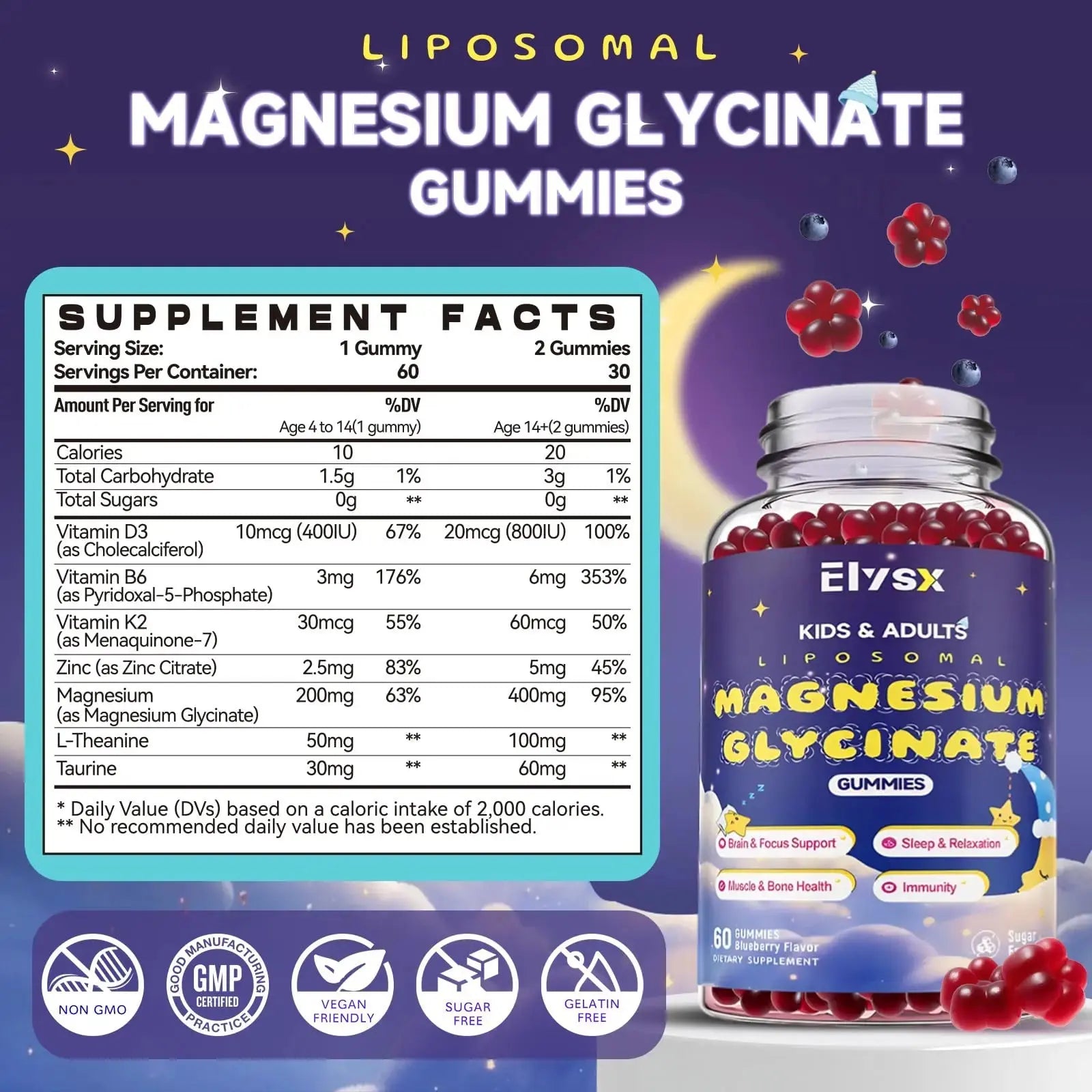 Elysx Kids Methylated Multivitamin Chewable & Liposomal Magnesium Glycinate 400mg Gummies, Immune & Brain, Muscle & Relax Elysx Au supplements
