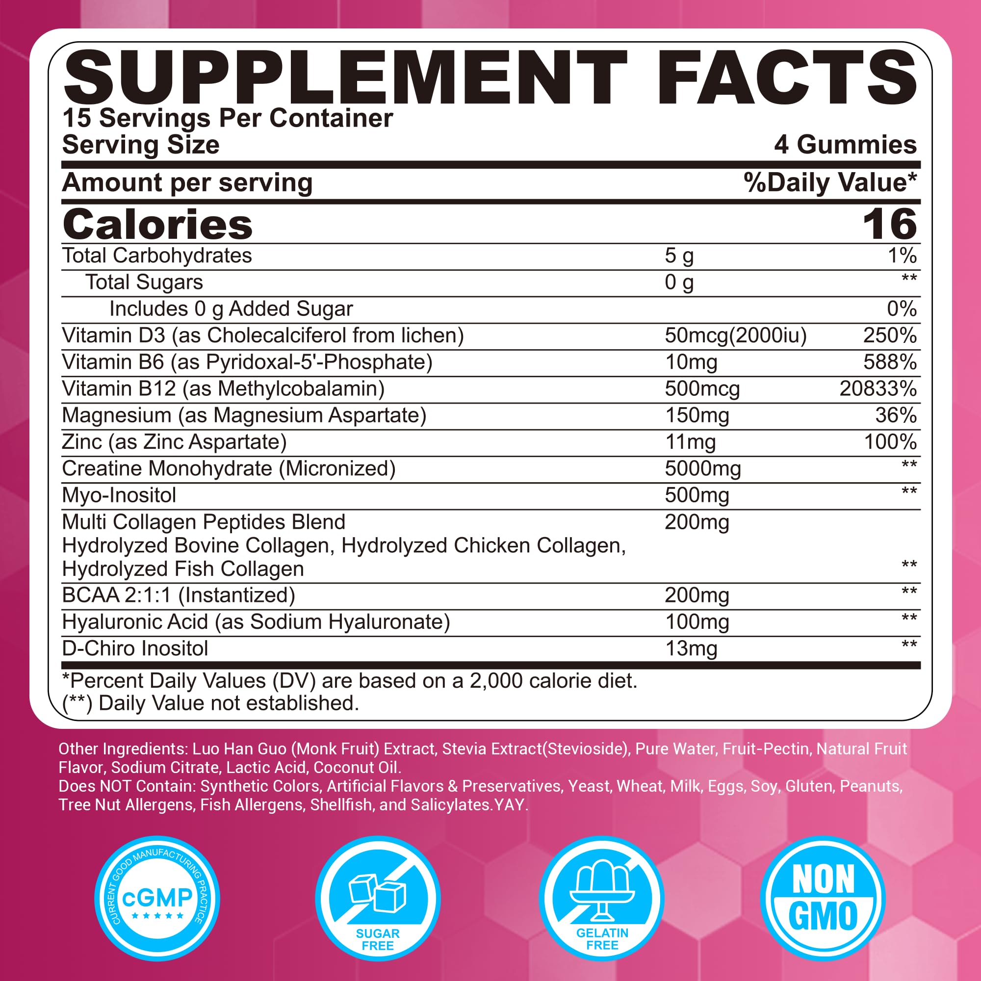 Creatine for Women Gummies, Micronized Creatine Monohydrate + Myo-Inositol, Collagen Peptides, BCAAs, Hyaluronic Acid, Vitamin B6 B12, Zinc for Enërgy, Föcus, Hörmonal Balance, Sugar Free, 120 Counts LILICARE Au supplements
