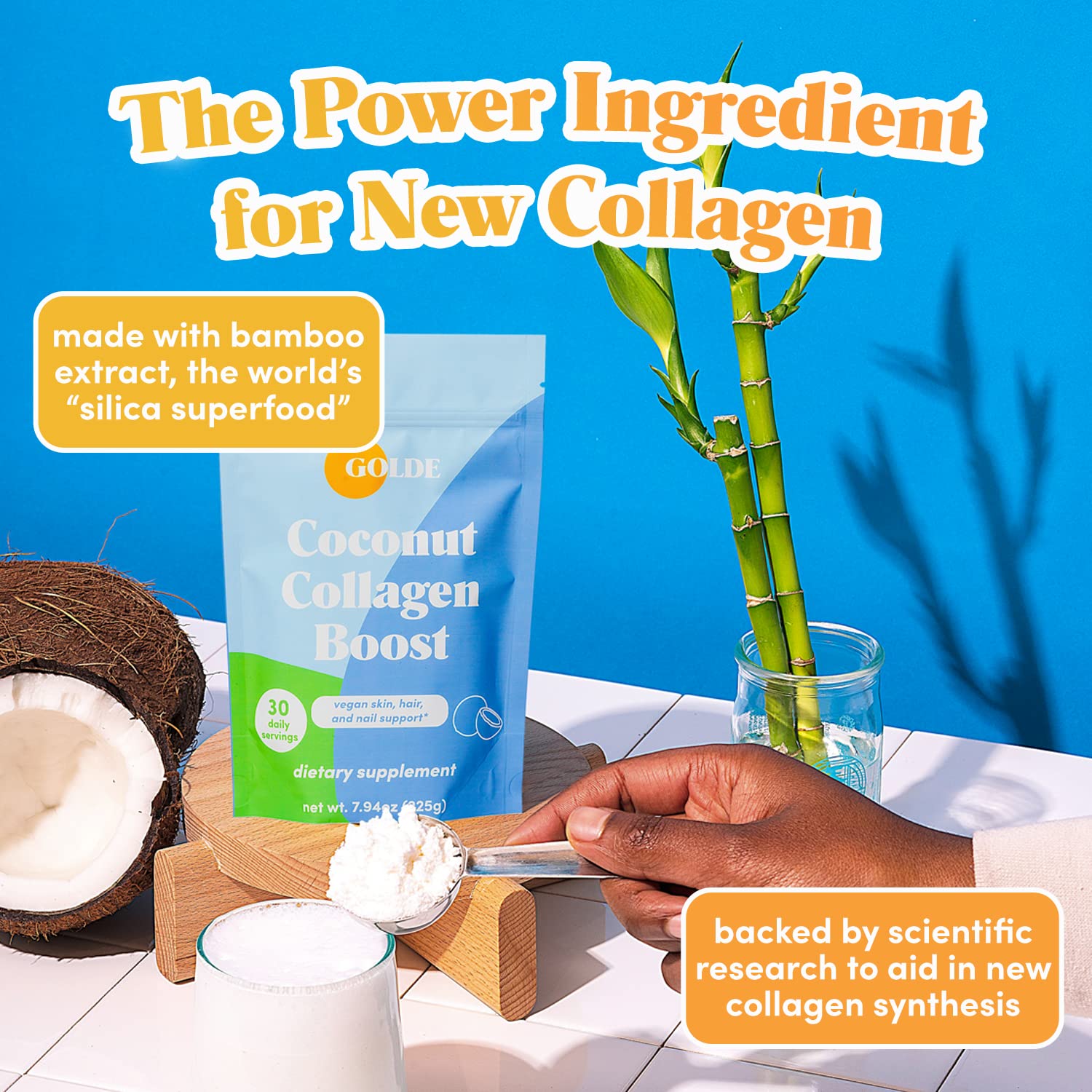 GOLDE - Collagen Boost Vegan Creamer - Vanilla Cream - Plant Based Collagen Supplement w/Hyaluronic Acid, Biotin, & Bamboo Extract - Supports Hair, Skin, & Nail Health - 30 Servings GOLDE Au supplements