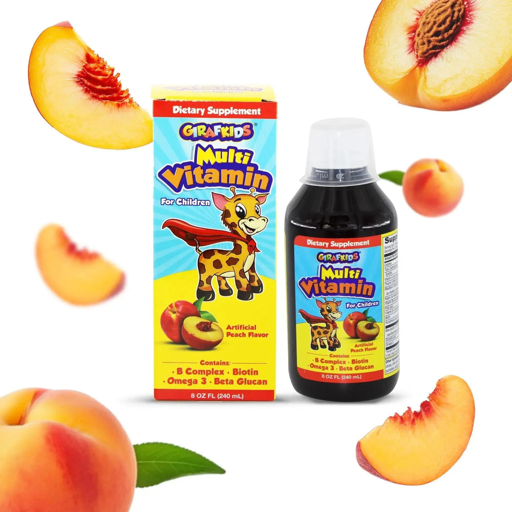 GirafKids Multivitamin Syrup + Liquid Vitamin C Bundle for Kids Ages 4+ | Omega-3, Beta Glucan, Folic Acid & Antioxidant Support | Peach & Orange Flavors PHARMADEL Au supplements