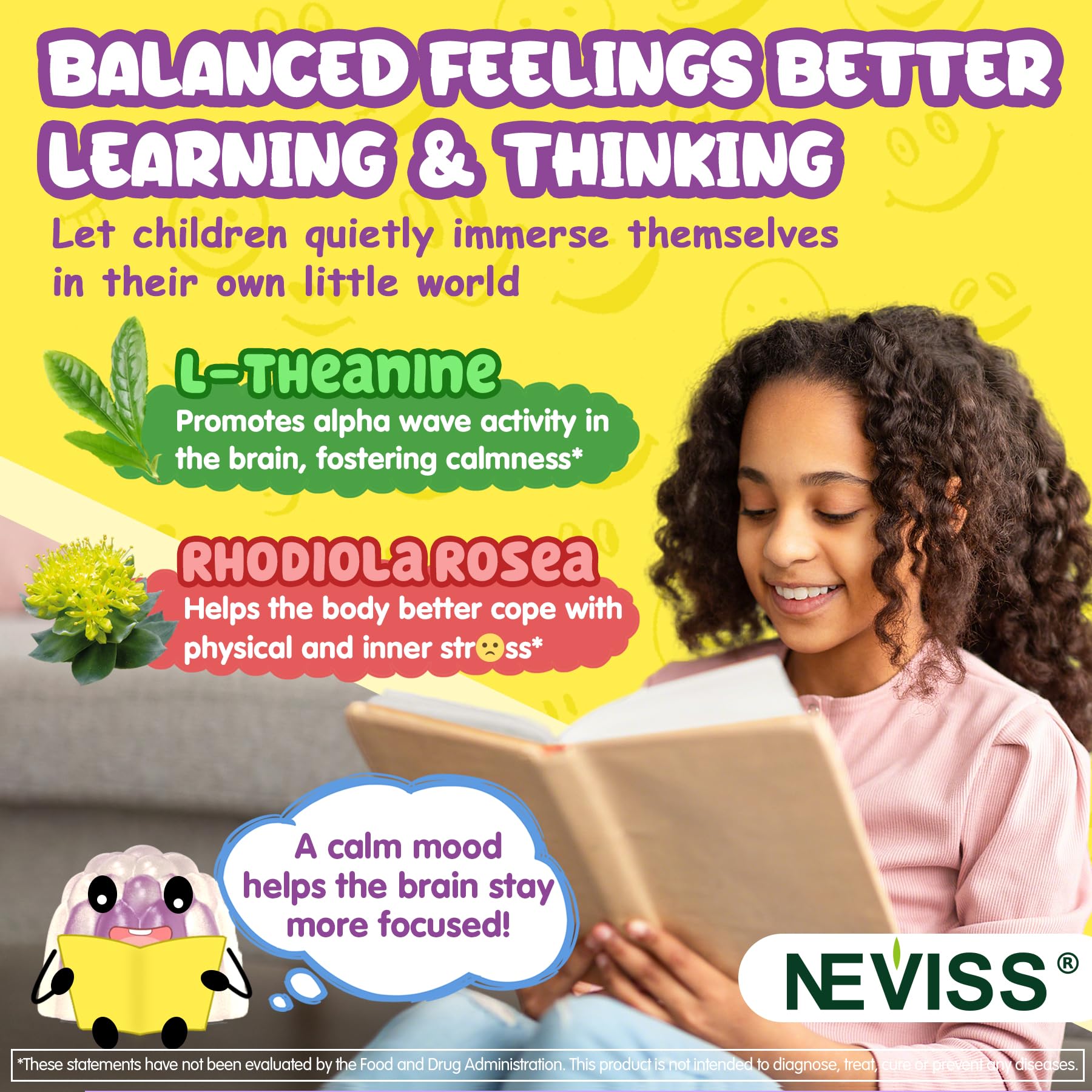 Kids Focus Gummies - Brain Supplements with Vegan Omega 3 DHA, Phosphatidylserine, L-Theanine, L-Tyrosine, Methylated B6 & B12 for Kids & Teen Support Attention, Memory, Nootropic, Sugar Free 60cts NEVISS Au supplements
