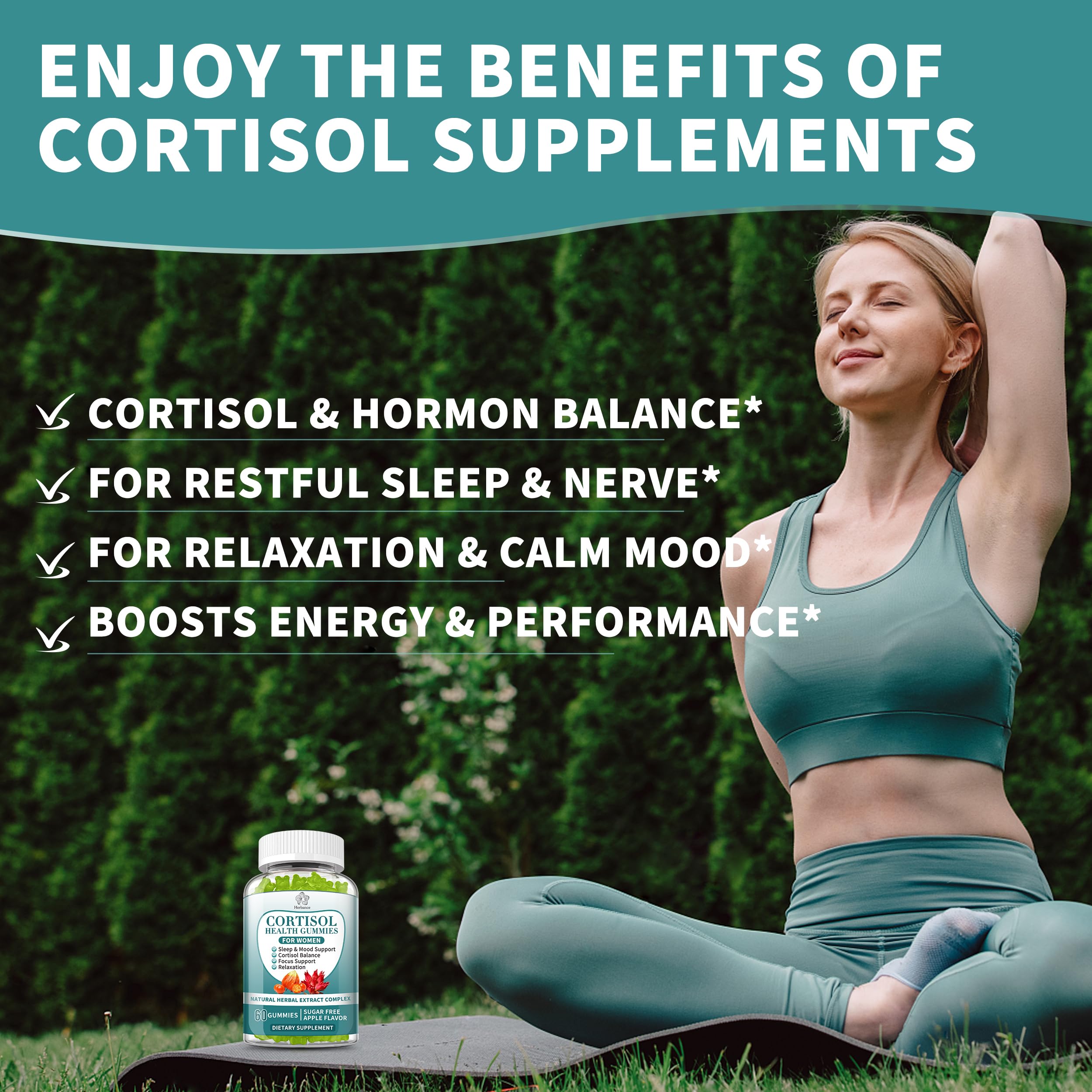 Cortisol Supplements Gummies for Women, Cortisol Reducer w.Ashwagandha Rhodiola Rosea Magnesium L-Theanine Phosphatidylserine Black Peper, Hormone Balanced & Lower Cortisol - 30 Day Vegan Supply Herbance Au supplements