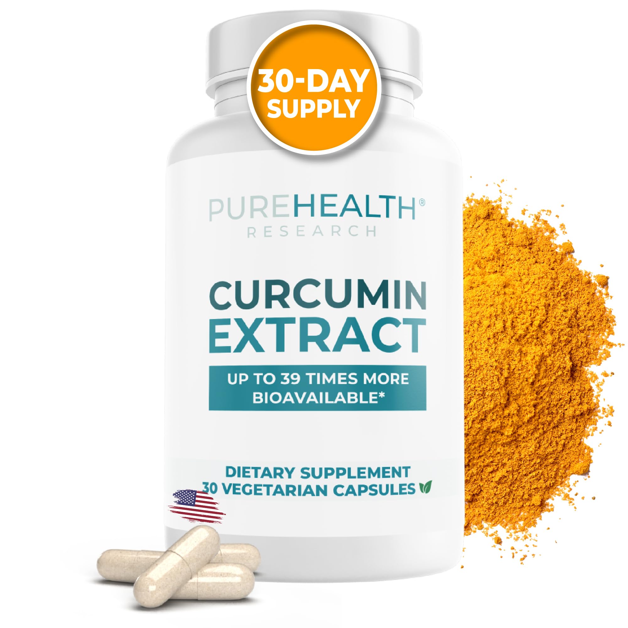 PUREHEALTH RESEARCH Curcumin Extract - High Absorption Turmeric Supplement for Robust Immune Support - Joint Support for Overworked Joints and Muscles - Powered by Curcugen x39 Bioavailable - 1 Bottle PUREHEALTH RESEARCH Au supplements