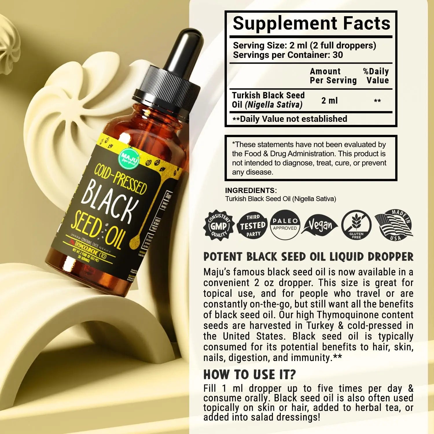MAJU Black Seed Oil - 3 Times TQ, Cold-Pressed, Travel Size, 100% Turkish Black Cumin Maju Superfoods Au supplements