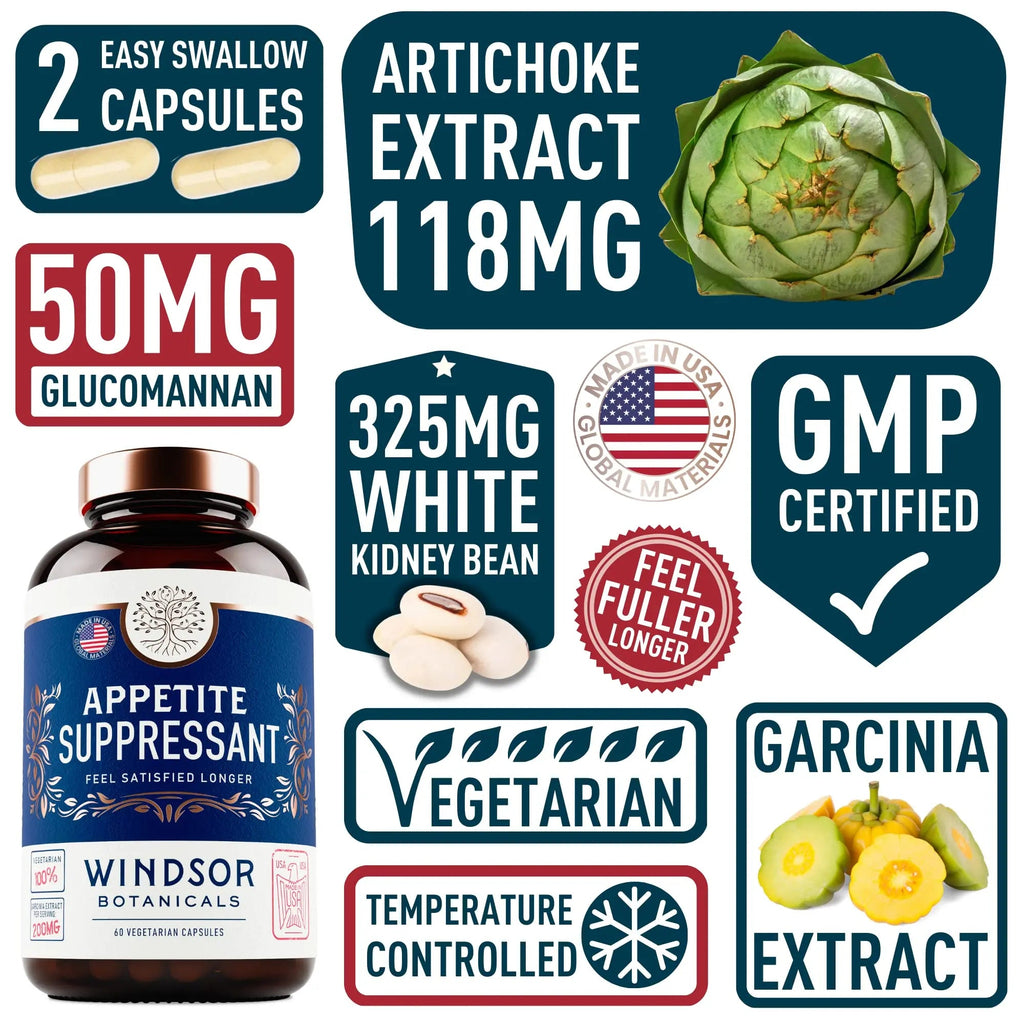 Appetite Suppressant for Weight Loss - Garcinia Cambogia, Glucomannan Appetite Control WINDSOR BOTANICALS Au supplements