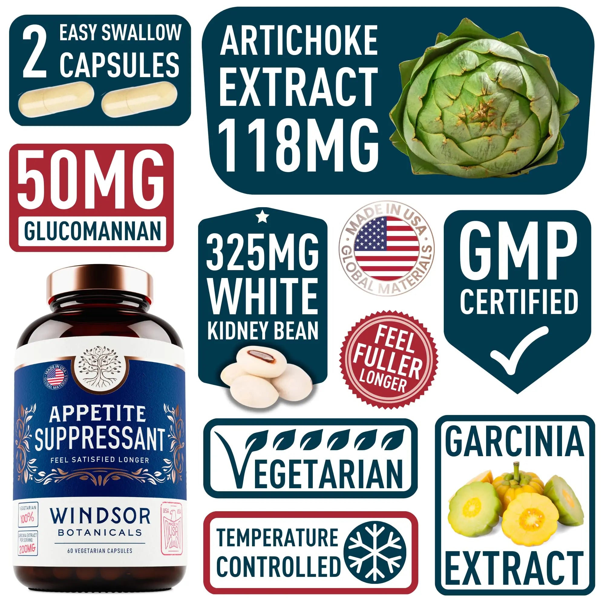 Appetite Suppressant for Weight Loss - Garcinia Cambogia, Glucomannan Appetite Control WINDSOR BOTANICALS Au supplements