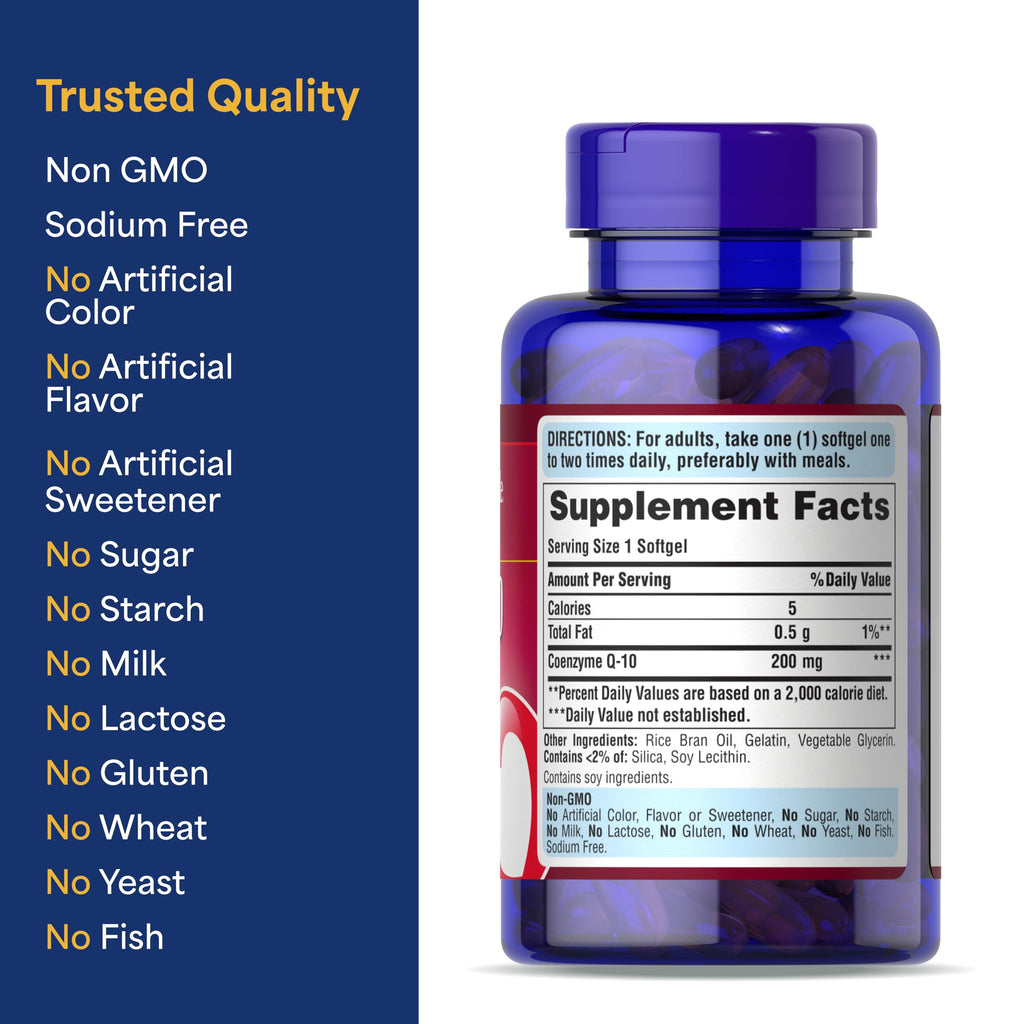 Puritan's Pride Coenzyme CoQ10 200mg, Dietary Supplement for Heart Health, Blood Pressure, Oral Gum Health, and Healthy Aging Support