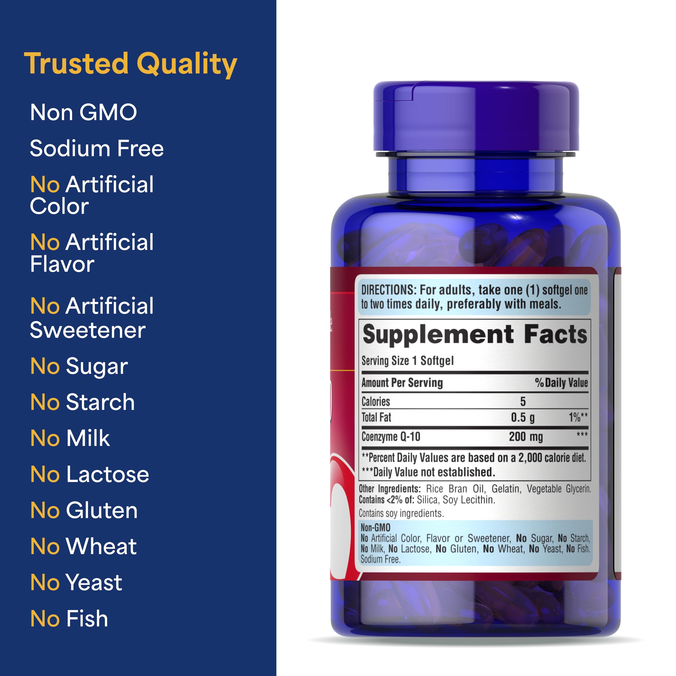 Puritan's Pride Coenzyme CoQ10 200mg, Dietary Supplement for Heart Health, Blood Pressure, Oral Gum Health, and Healthy Aging Support