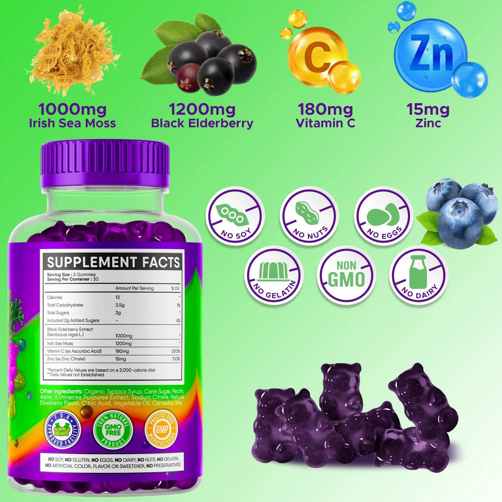 Supplebears Sea Moss Gummies & Elderberry - Vitamin C + Zinc – Extra Strength Immune Supplebears Au supplements