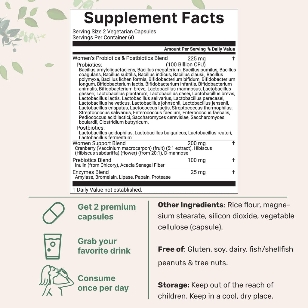 Micro Ingredients Probiotics for Women 100 Billion CFU with Prebiotics, 120 Veggie Capsules | pH Balance, Urinary Tract, Vaginal & Gut Health Support*