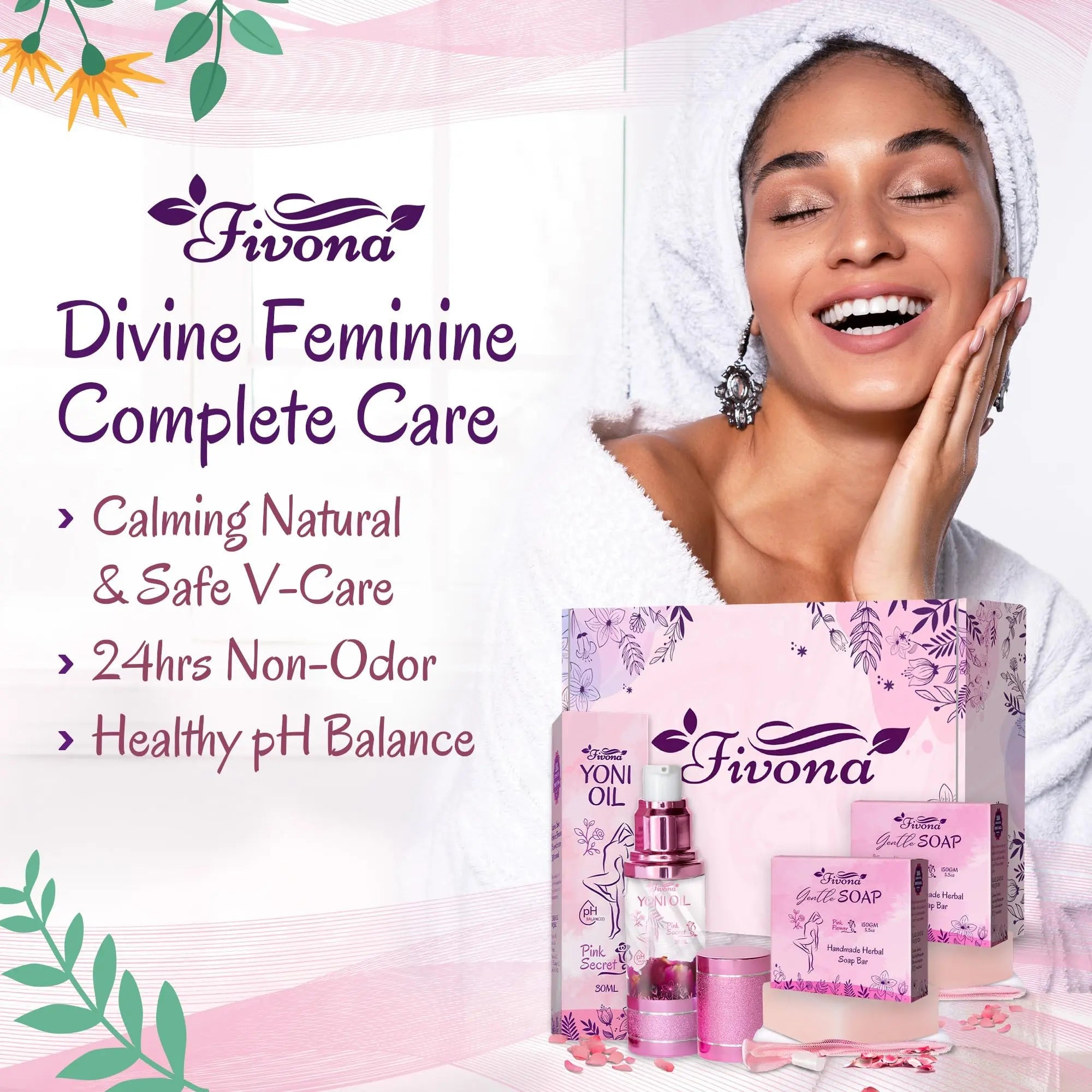 FIVONA 3 in 1 Set of Yoni Oil with 2 Yoni Soap Bars - Feminine pH Balanced Natural Vaginal Oil 30 ml FIVONA Au supplements
