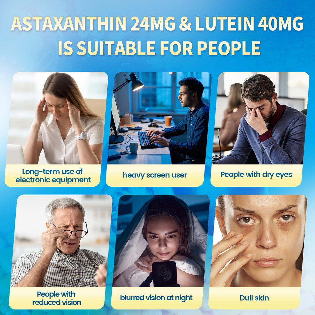 VivoNu 14-in-1 Astaxanthin 24mg & Lutein 40mg with Zeaxanthin Supplements, 6 Month Supply, Fresh Microalgae Source, Gluten Free Non-GMO, Supports Eye