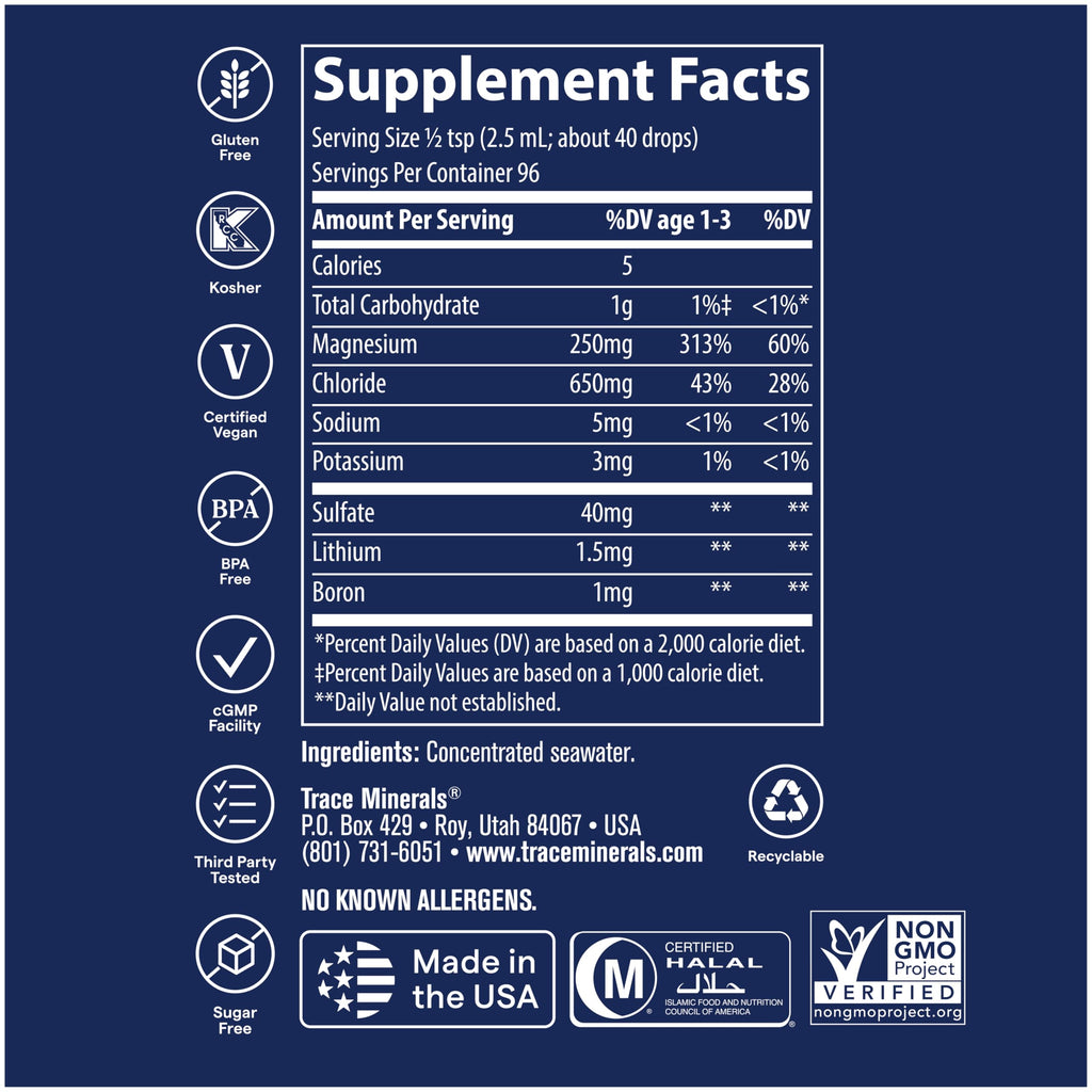 Trace Minerals ConcenTrace Trace Mineral Drops | Supports Energy, Digestion, Bone Health & Hydration, 70+ Ionic Trace Minerals w/Magnesium