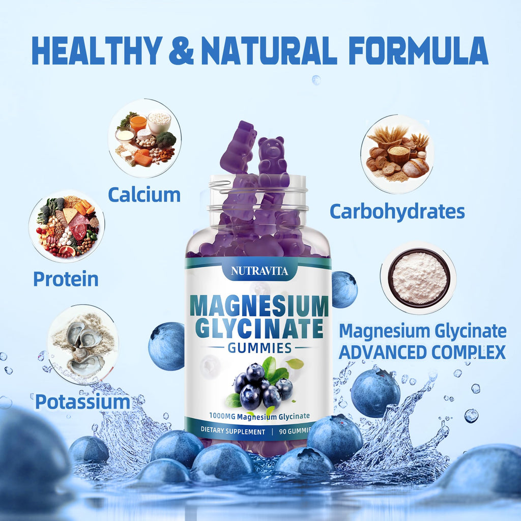 Magnesium Glycinate Gummies 1000mg with Magnesium L-Threonate,Chelated Magnesium Potassium Complex Supplement with VitD, B6, CoQ10, Calcium,Supports for Memory