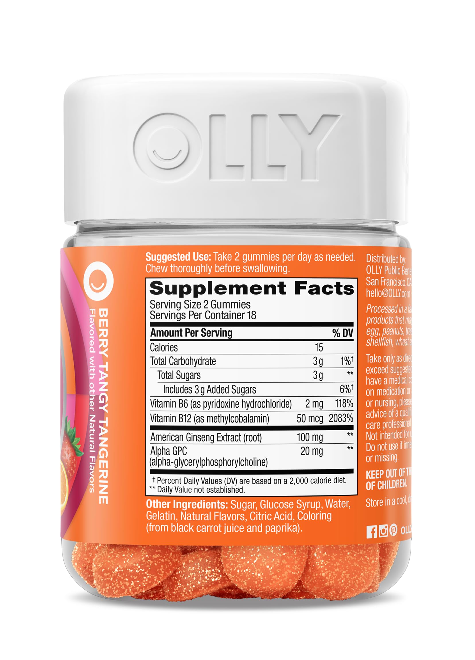 OLLY Laser Focus Gummy, Ginseng, Alpha GPC, B Vitamins, Berry Tangerine Flavor - 36 Count OLLY Au supplements