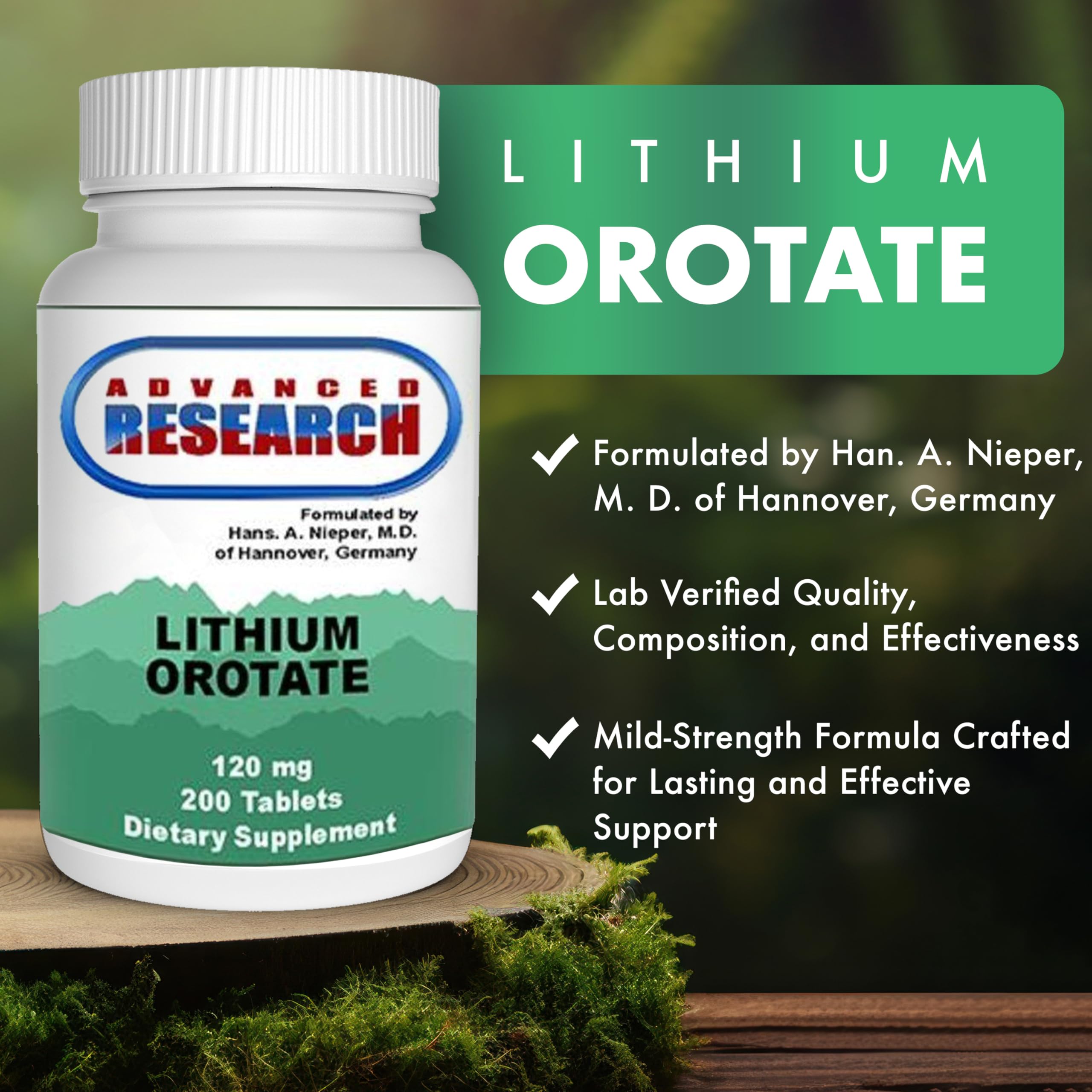 NCI Advanced Research Dr. Hans Nieper Lithium Orotate 5mg, 200 Count, Lab Tested, Non-GMO, Gluten Free, Vegan Friendly