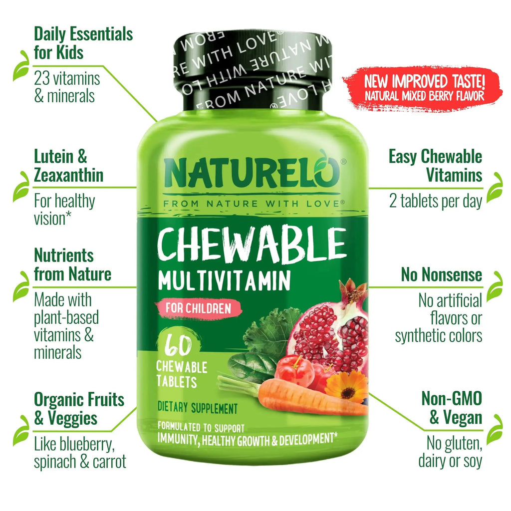 NATURELO Chewable Vitamin for Kids Multivitamin with Whole Food Organic Fruit Blend - 60 Tablets for Children NATURELO Au supplements