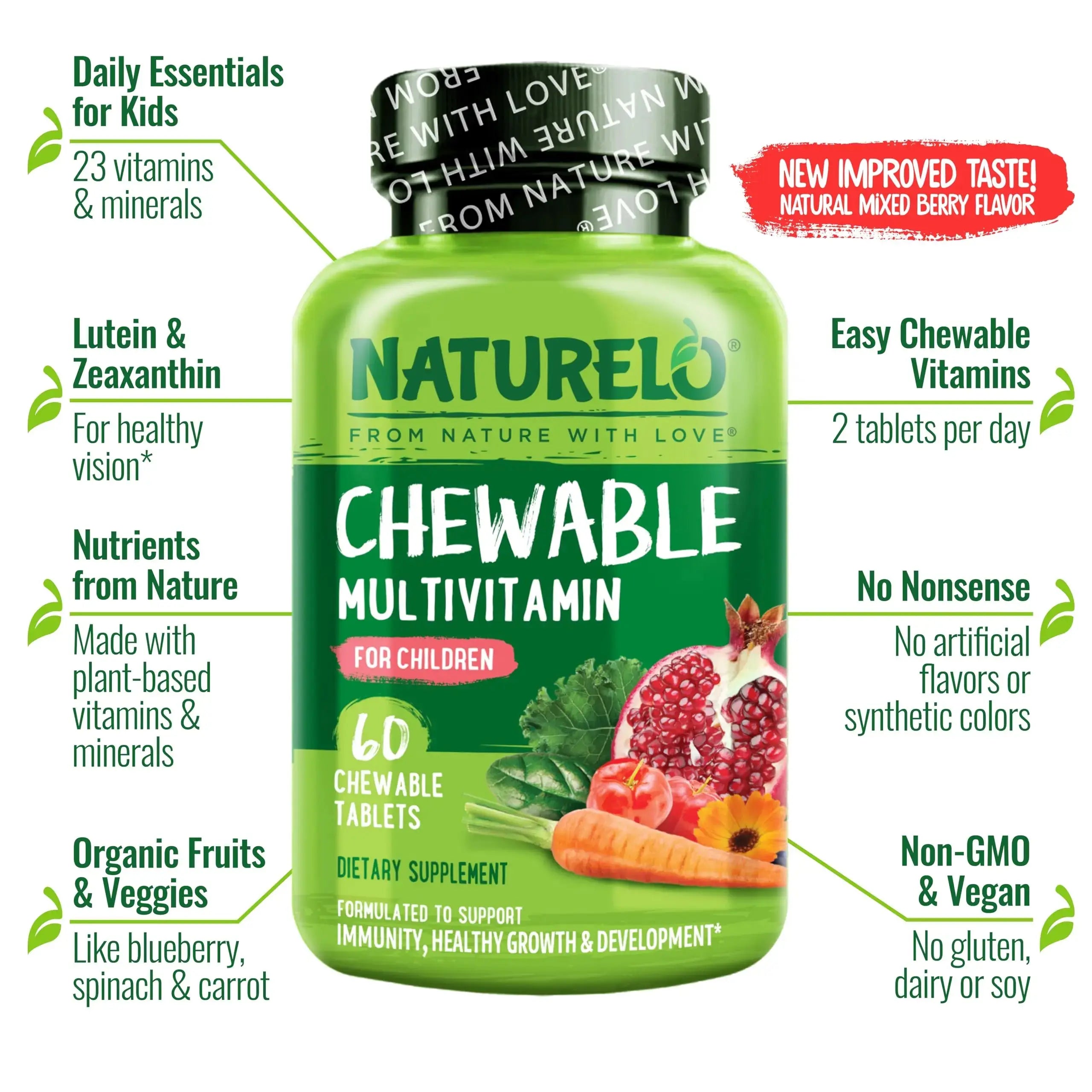NATURELO Chewable Vitamin for Kids Multivitamin with Whole Food Organic Fruit Blend - 60 Tablets for Children NATURELO Au supplements