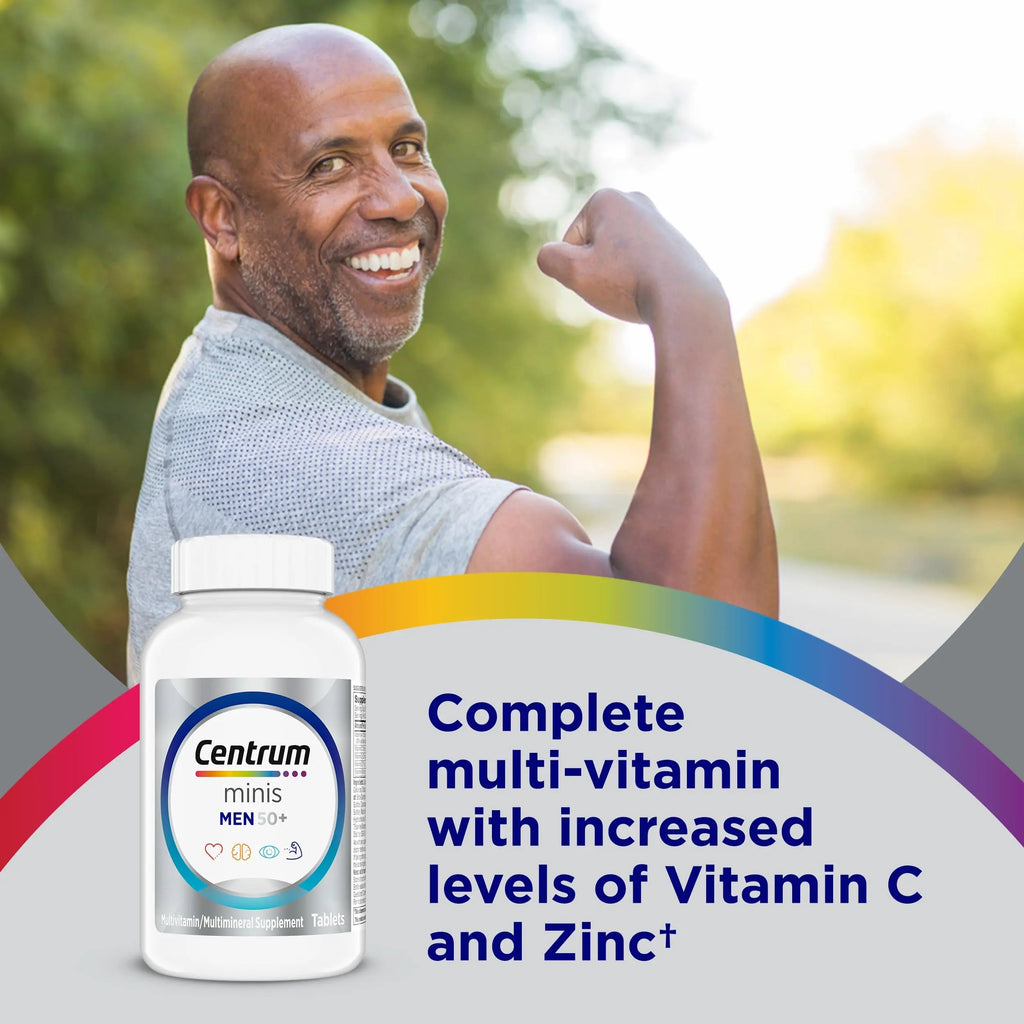 Centrum Minis Silver Multivitamin for Men 50 Plus, Multivitamin/Multimineral Supplement, Vitamin D3, B-Vitamins and Zinc, Non-GMO Ingredients, Supports Memory Centrum Au supplements