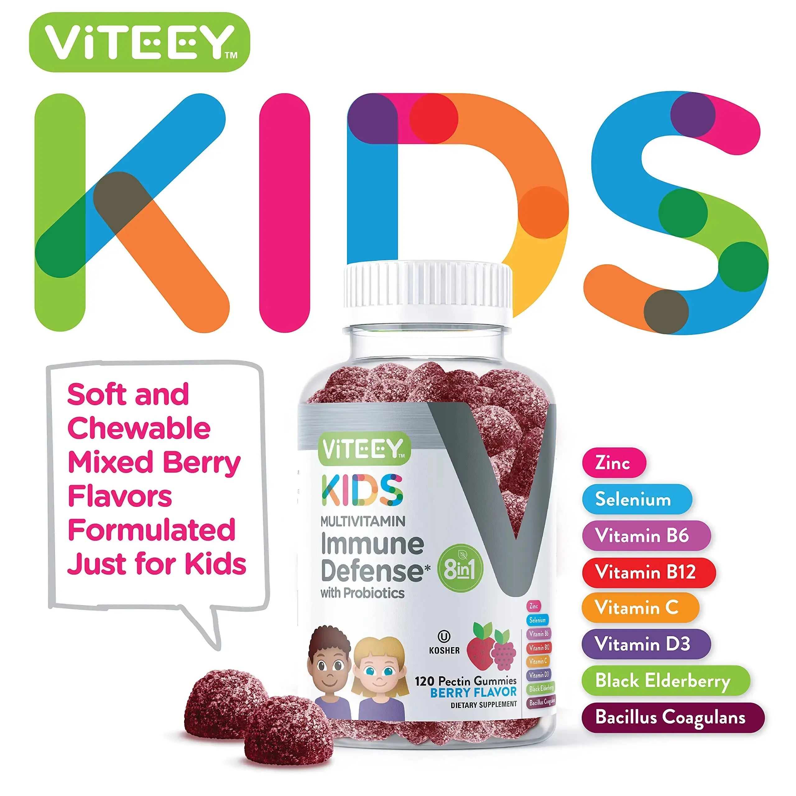 Viteey Kids Multivitamin Gummies with Probiotics - 8-1 Kids Vitamins for Immune Health Support with Vitamin C, D3, B12, B6 Viteey Au supplements
