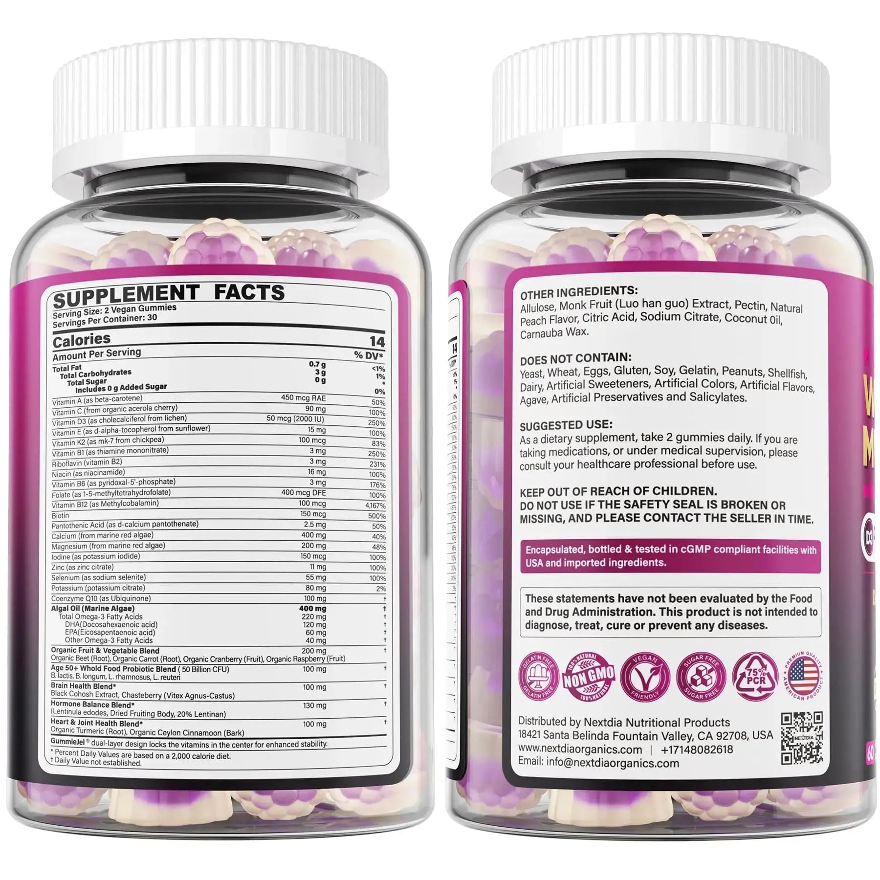 Multivitamin for Women 50 Plus Gummies, Vegan Omega 3, Methylfolate, Calcium, D3 K2, CoQ10, Daily Vitamin A C E, Methylated B12, Biotin, B Complex Nextdia Au supplements
