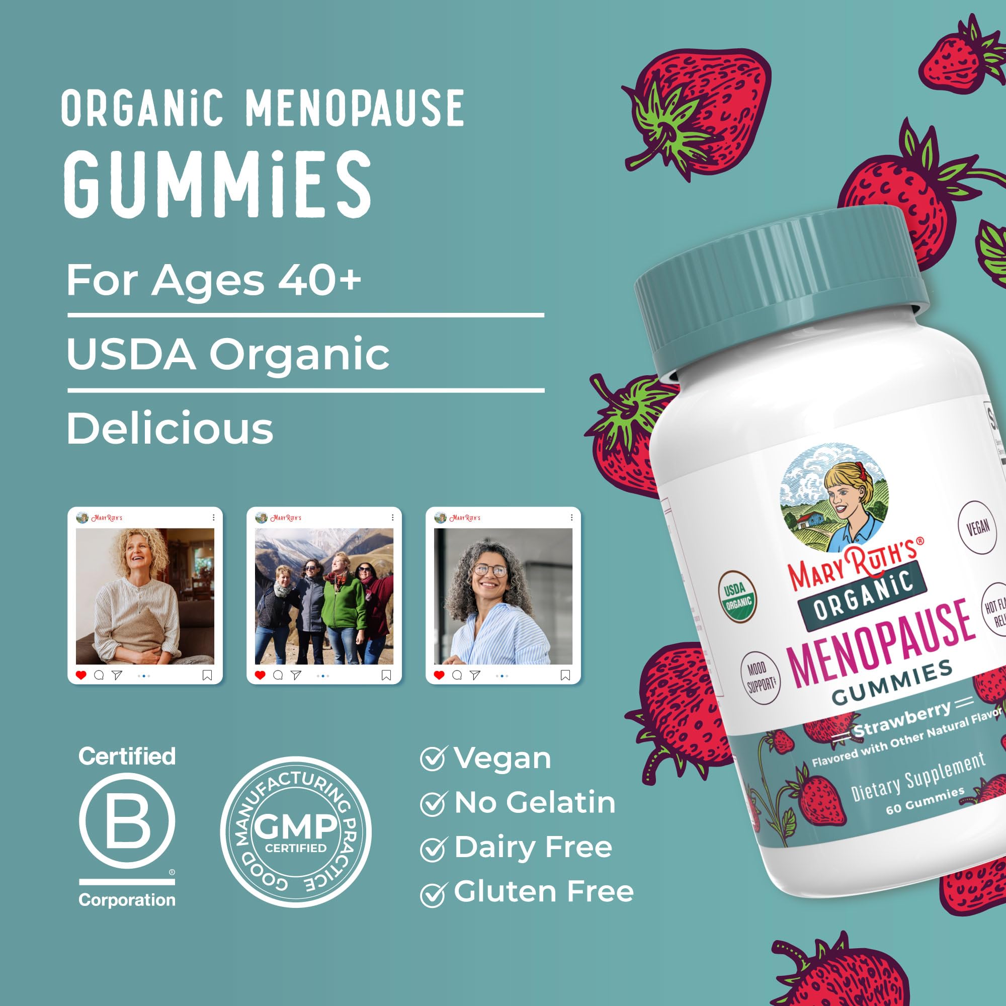 Organic Menopause Gummies by MaryRuth's | Menopause Supplements for Women | Mood Support | Hot Flash Relief | Maca Root | Black Cohosh | USDA Organic | Non-GMO | Vegan | 30 Servings MARYRUTH'S Au supplements