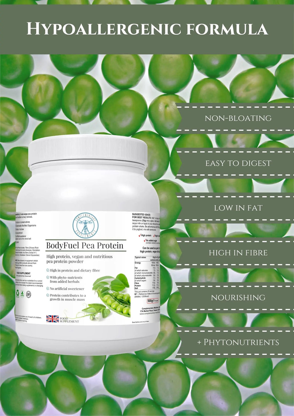 Complementary Supplements - BodyFuel Hypoallergenic Pea Protein Isolate Powder Plus Phytonutrients Complementary Supplements Au supplements