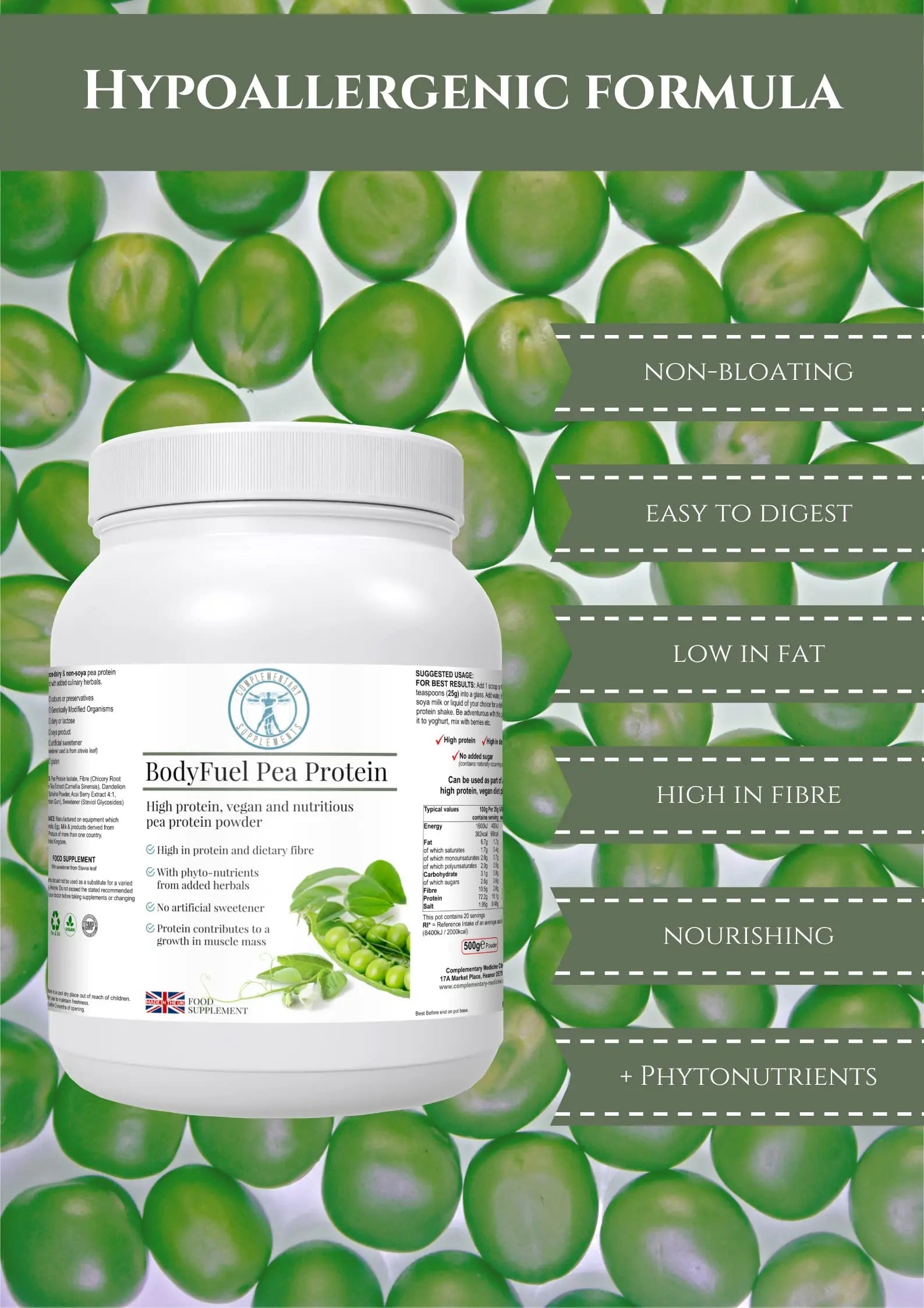 Complementary Supplements - BodyFuel Hypoallergenic Pea Protein Isolate Powder Plus Phytonutrients Complementary Supplements Au supplements