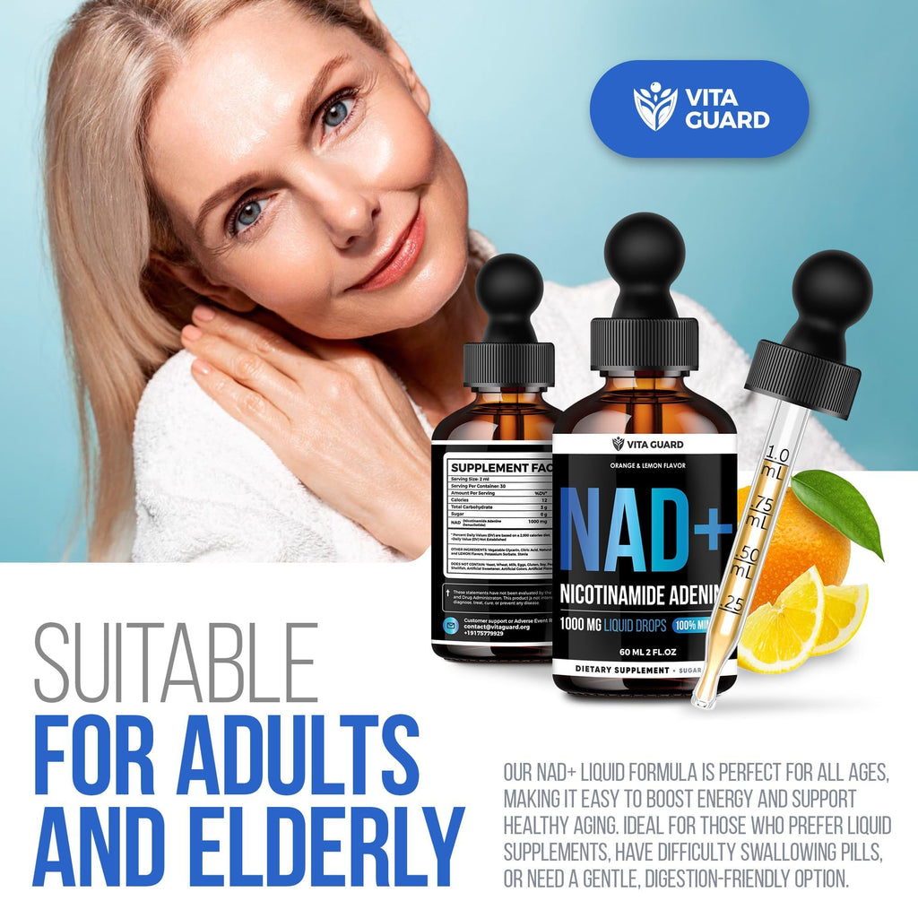 Vita Guard Pure NAD+ Supplements 1000mg Liquid Drops for Women & Man | Nicotinamide Adenine Similar to Nicotinamide Riboside NAD Plus Boosting Supplement - Natural Lemon & Orange Flavor Vita Guard Au supplements