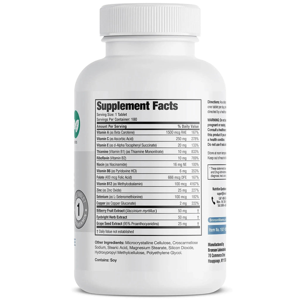 Bronson ONE Daily Vision Complete Eye Health Support Multivitamin Multimineral Supplement Formula, 180 Tablets Bronson Au supplements