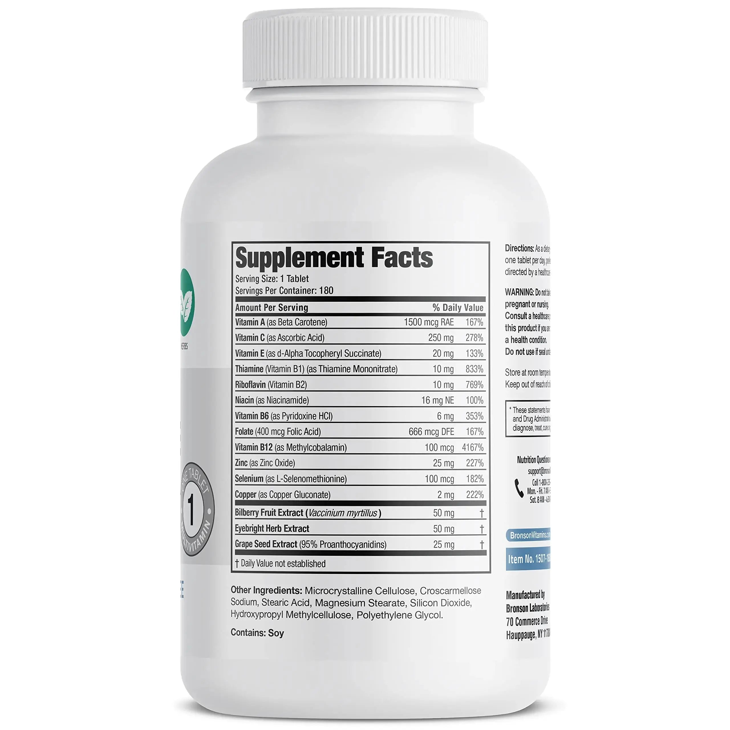 Bronson ONE Daily Vision Complete Eye Health Support Multivitamin Multimineral Supplement Formula, 180 Tablets Bronson Au supplements