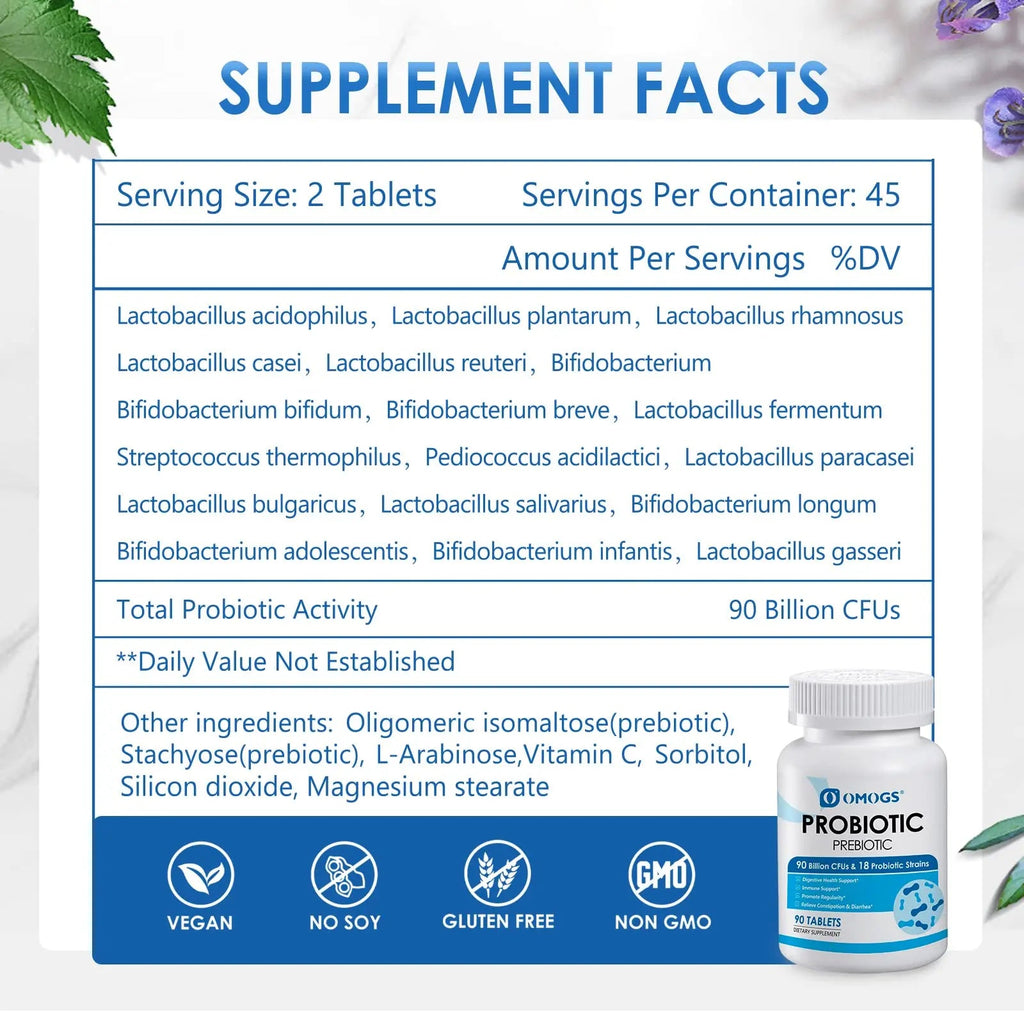 OMOGS Probiotics 90 Billion CFUs 18 Strains,with 3 Organic Prebiotic, Probiotics Supplement OMOGS Au supplements