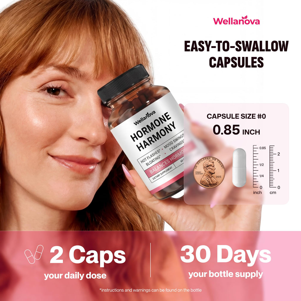 Wellanova Hormone Harmony for Women – Natural Hormonal Balance Support for Menopause & Perimenopause – Hot Flashes, Mood Swings, Cravings, Bloating Relief – 60 Capsules Wellanova Au supplements