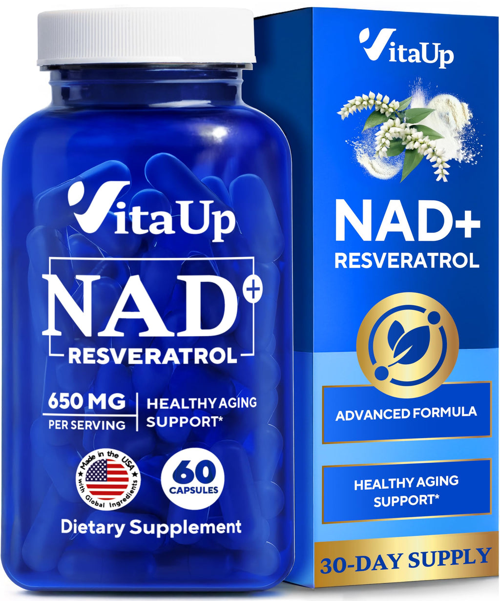 VitaUp NAD+ Resveratrol Supplement - USA Made Trans Resveratrol NAD Supplement 650mg - Nicotinamide Adenine Dinucleotide Capsules for Healthy Aging, Energy & Focus Support - 60 Count VitaUp Au supplements