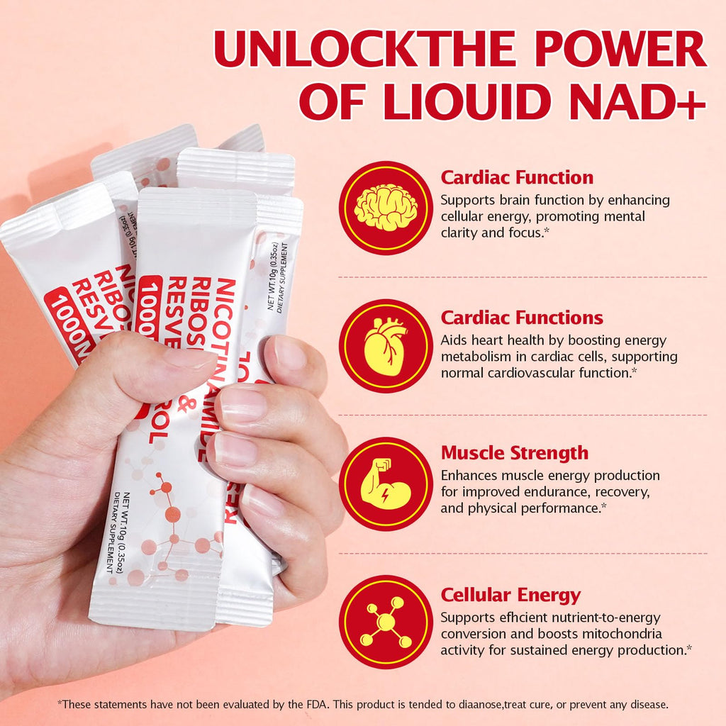 NAD+ Supplement 1000mg Liquid Packets 21pcs, Nicotinamide Riboside Resveratrol, NAD Supplements for Women Men, Anti-Aging, Repairs Cells, Support Natural Vitality Nyloriaine Au supplements