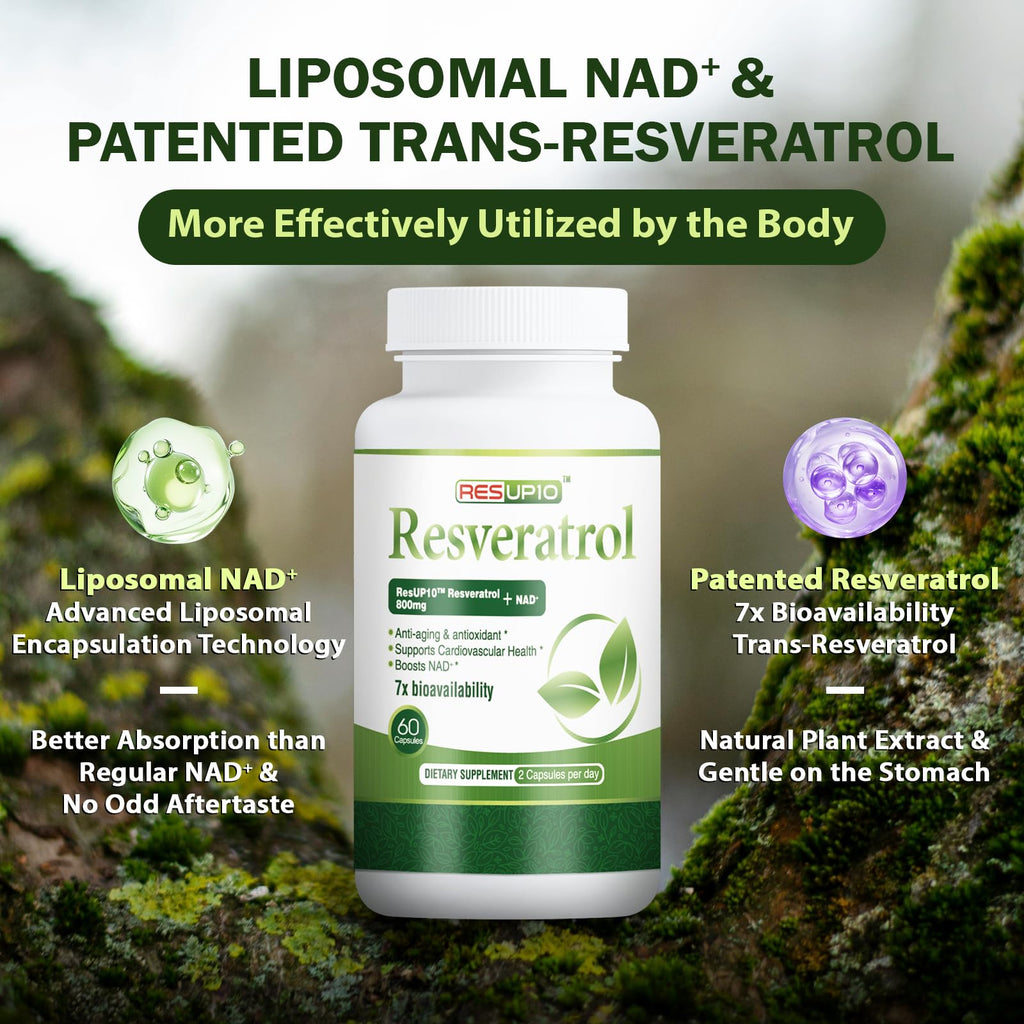 PureBotan Liposomal NAD+ Resveratrol Supplement 1300mg, High Bioavailable Trans Resveratrol ResUP10, with Extra Strength NAD Plus, Support Aging, Cardiovascular Health and Cellular Energy, 60 Capsules PureBotan Au supplements
