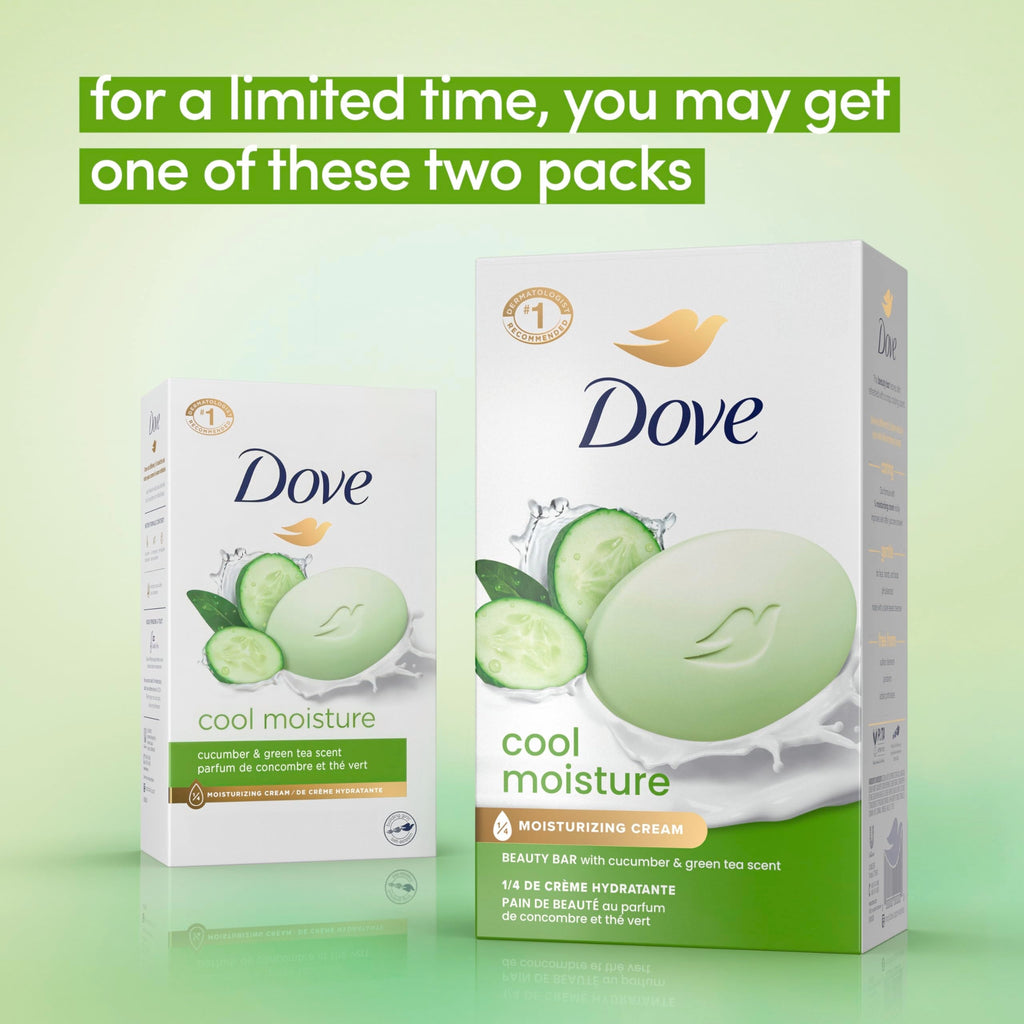 Dove Beauty Bar Soap Cool Moisture Cucumber & Green Tea Scent, 6 Bars for Refreshed Skin, Leaves Skin Refreshed 3.75 oz