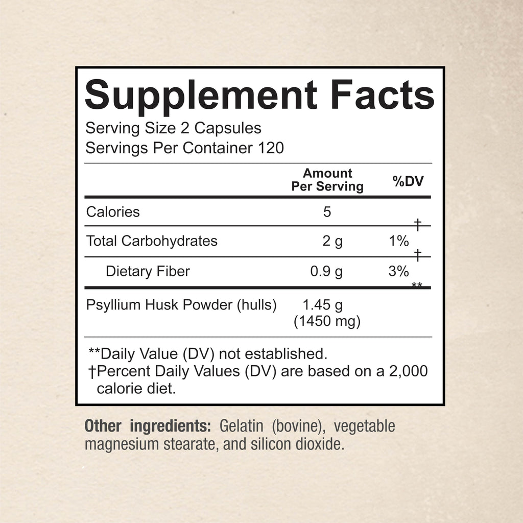 Premium Psyllium Husk Fiber Supplement 1450mg, 240 Capsules