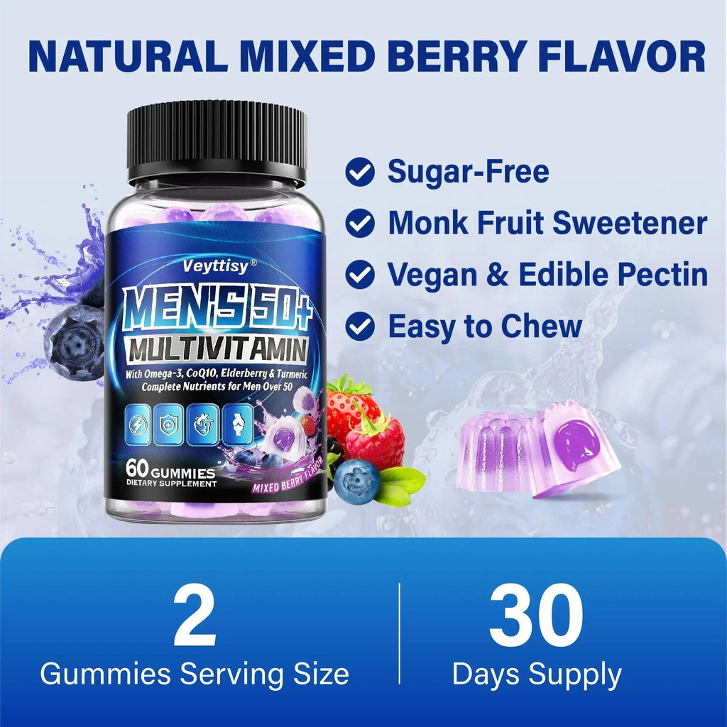 Sugar Free Multivitamin Gummies for Men 50 Plus - Methylated Multivitamin with Omega-3, CoQ10, Elderberry & Turmeric Veyttisy Au supplements