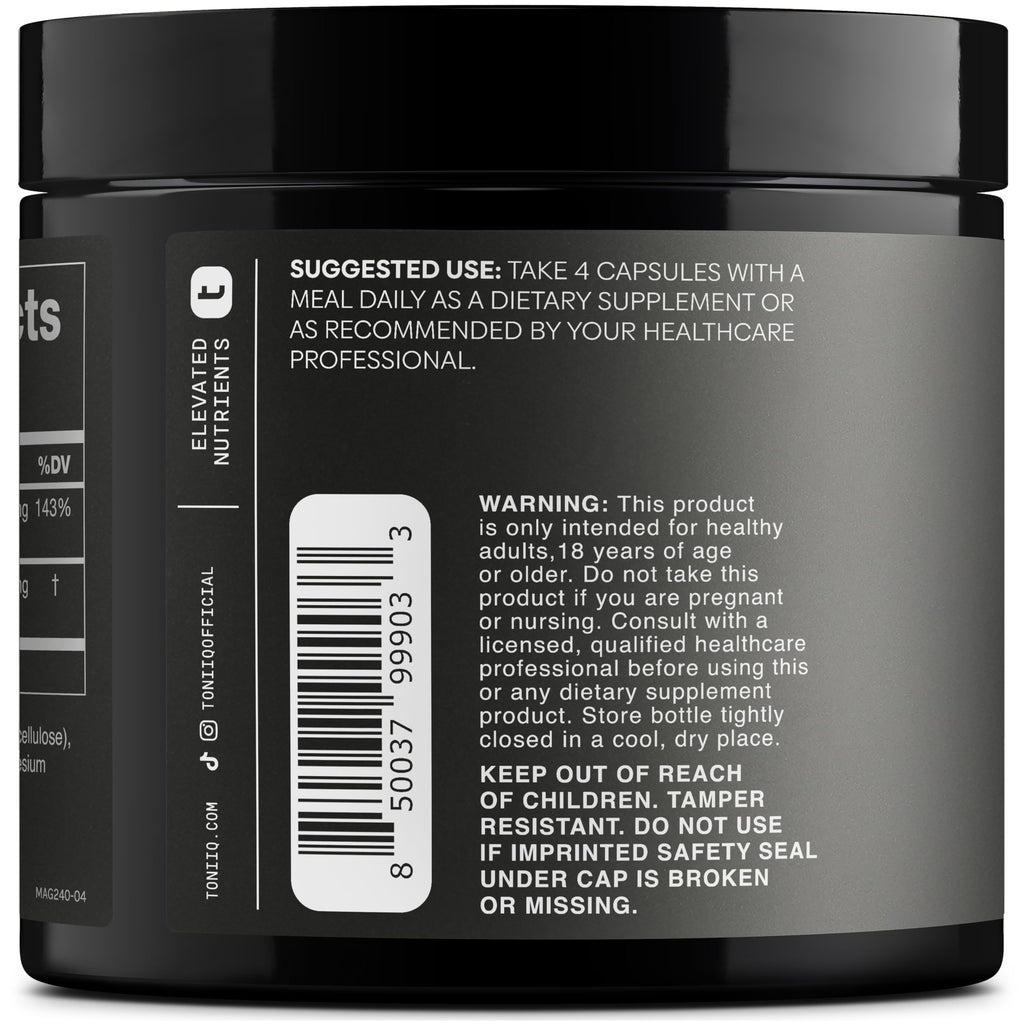 Toniiq 3,000mg Ultra High Strength Magnesium Glycinate - 20% Purified to Contain 600mg of Elemental Magnesium - Chelated and Bioavailable Magnesium