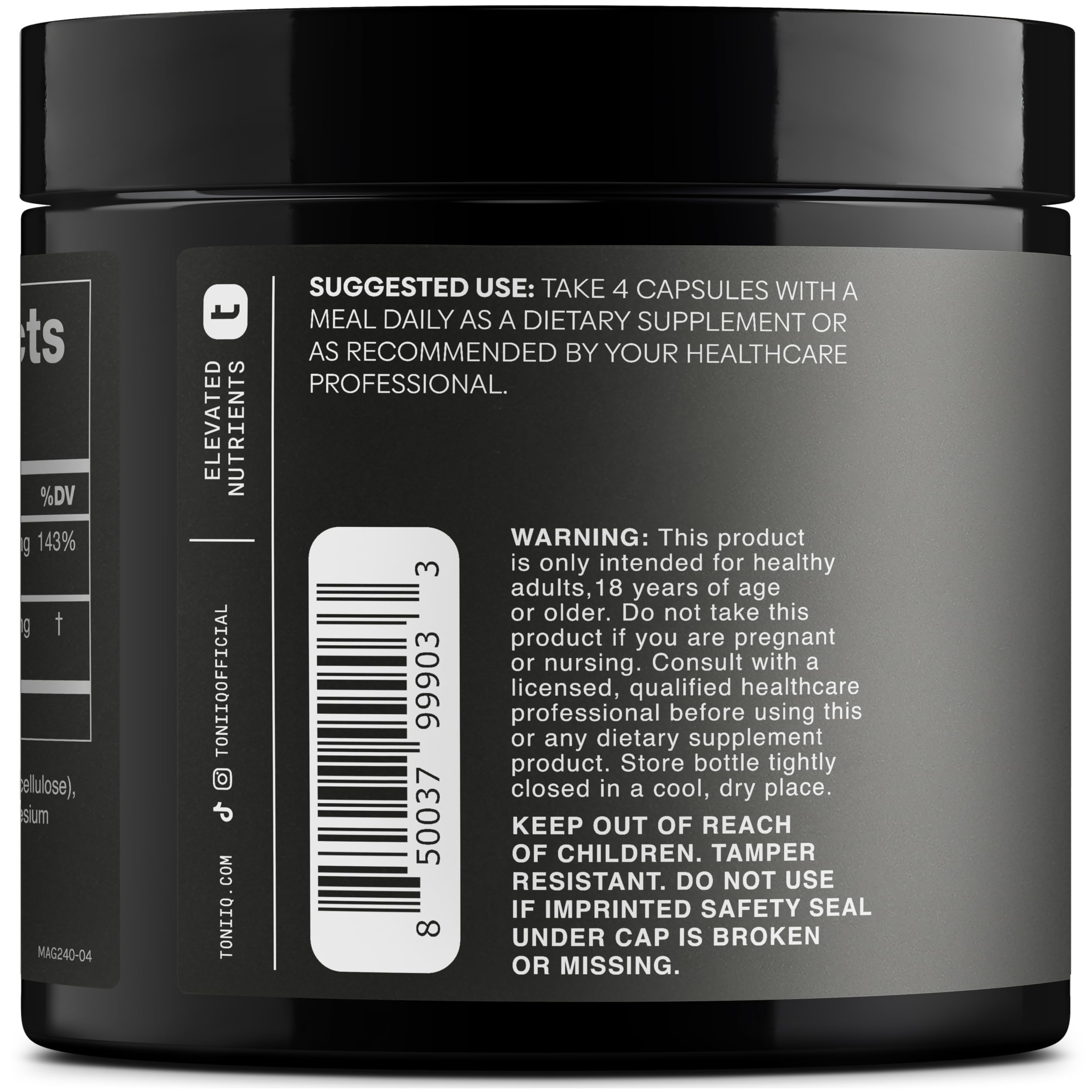 Toniiq 3,000mg Ultra High Strength Magnesium Glycinate - 20% Purified to Contain 600mg of Elemental Magnesium - Chelated and Bioavailable Magnesium