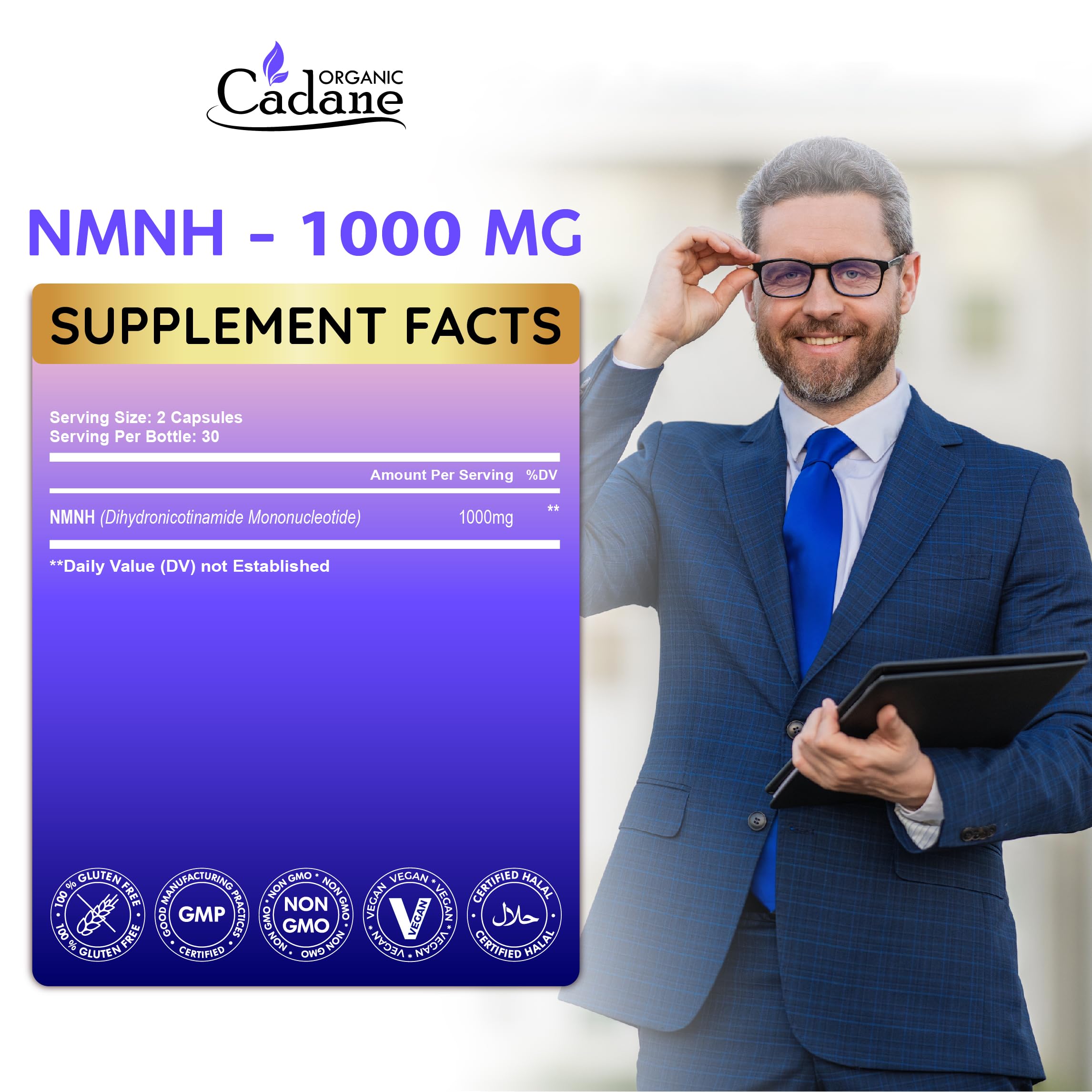 Cadane NMNH Supplement | Support Energy & Healthy Aging | Dihydronicotinamide Mononucleotide | Non-GMO – 60 Capsules – 30-Day Organic Cadane Au supplements