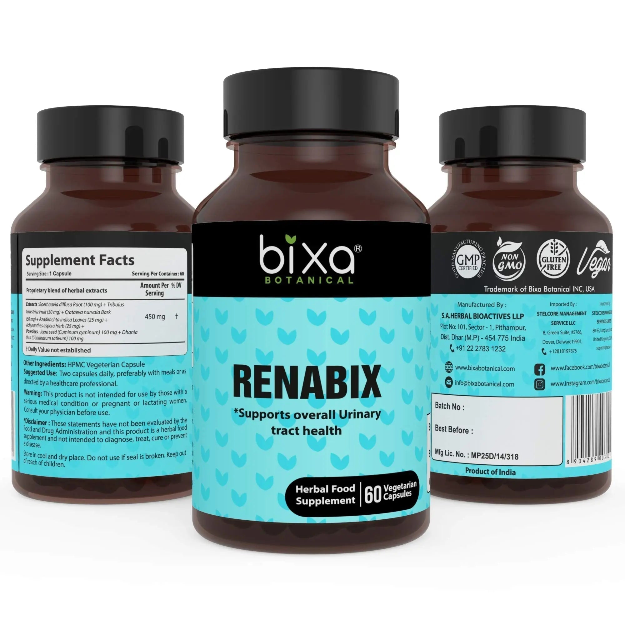 bixa BOTANICAL Ayurvedic Natural Herbal Supplement Renabix Capsules Pure (Punarnava Extract) | Supports Diuretic Response & Overall Urinary Tract Health | 60 Veg Capsules, 450mg, Pack of 1 bixa BOTANICAL Au supplements