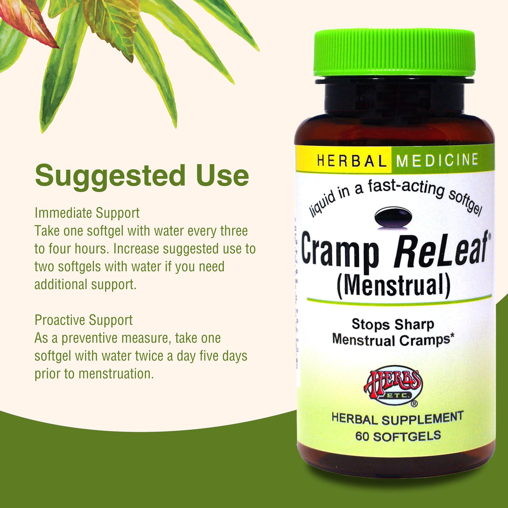 Herbs Etc. Cramp ReLeaf (Menstrual) - Abdominal Muscle Support - Herbal Supplement to Aid Menstrual Health - Period Cramp Support with Black Haw, Cramp Bark and Bethroot - 60 Softgels (60 Servings) Herbs Etc. Au supplements