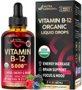 USDA Organic Vitamin B12 Sublingual Drops - 5000 mcg Liquid Vegan Methylcobalamin for Women & Men - Energy Boost, Focus & Mood, Brain Health Support